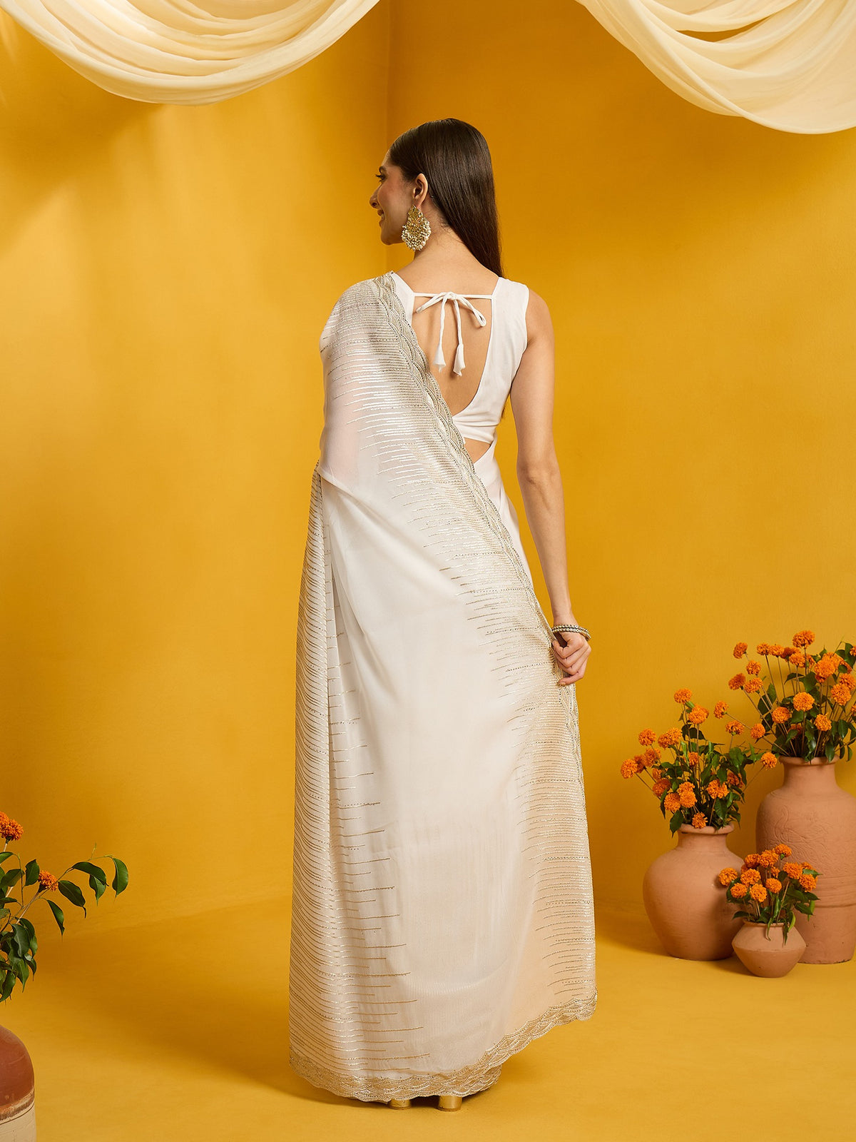 Off White Pure Georgette saree – detail view 6
