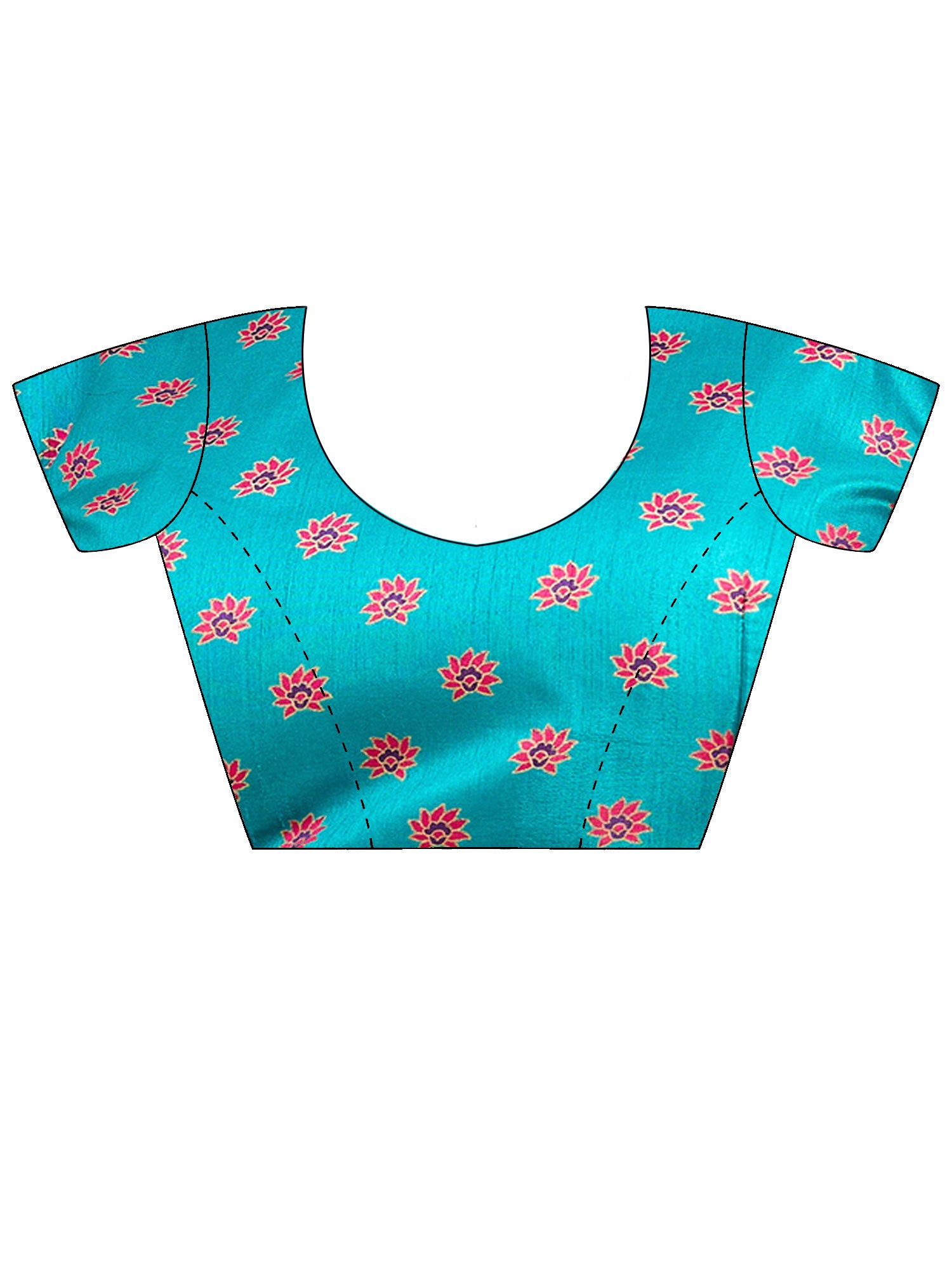 Unstitched teal blue silk blend blouse piece with ethnic motif design