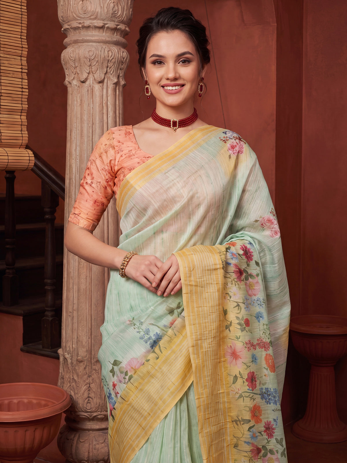 Light Blue Tussar Silk saree – detail view 4