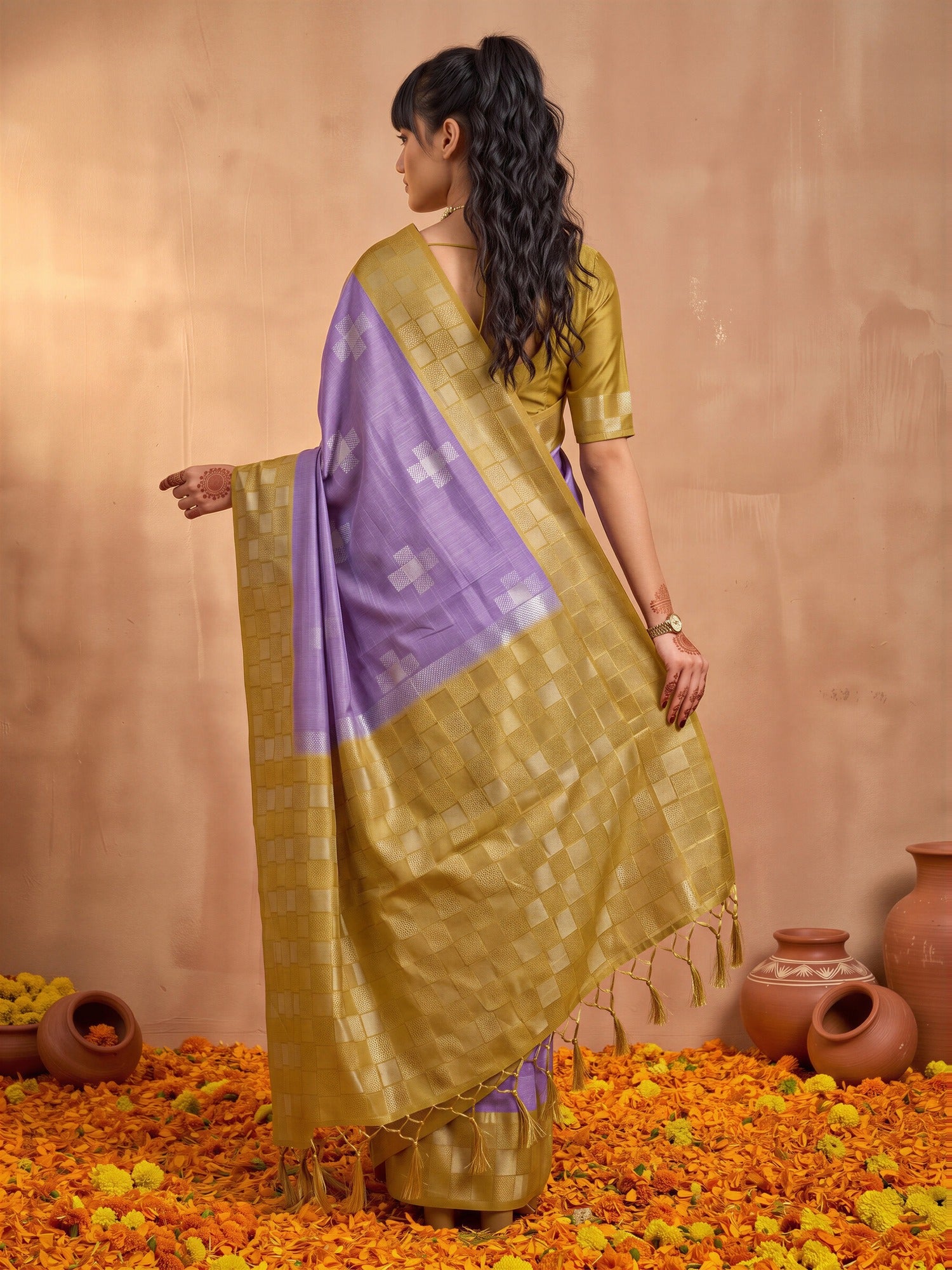 Mustard Cotton Blend saree – detail view 1