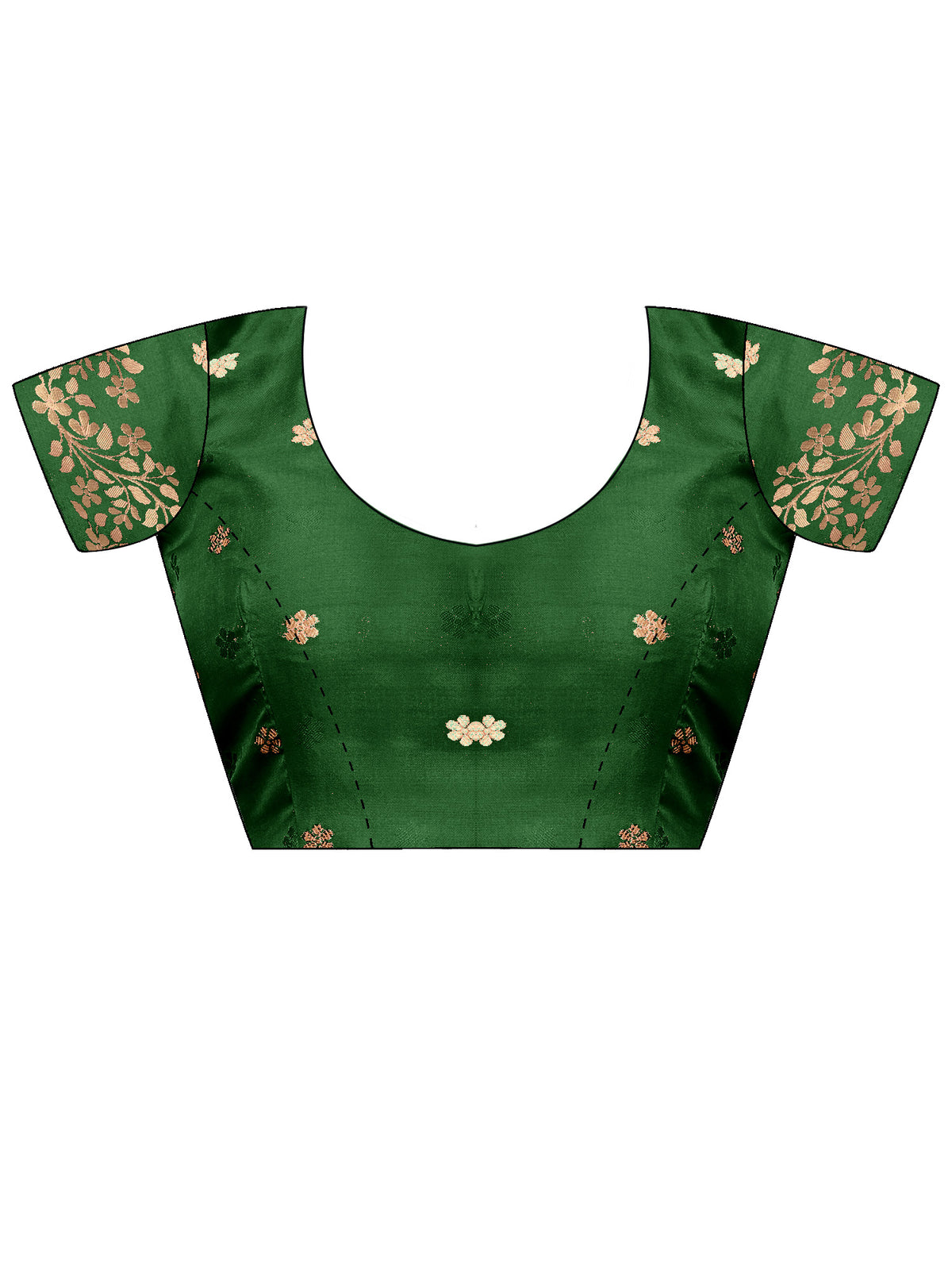 Unstitched green cotton blend blouse piece with ethnic motif design