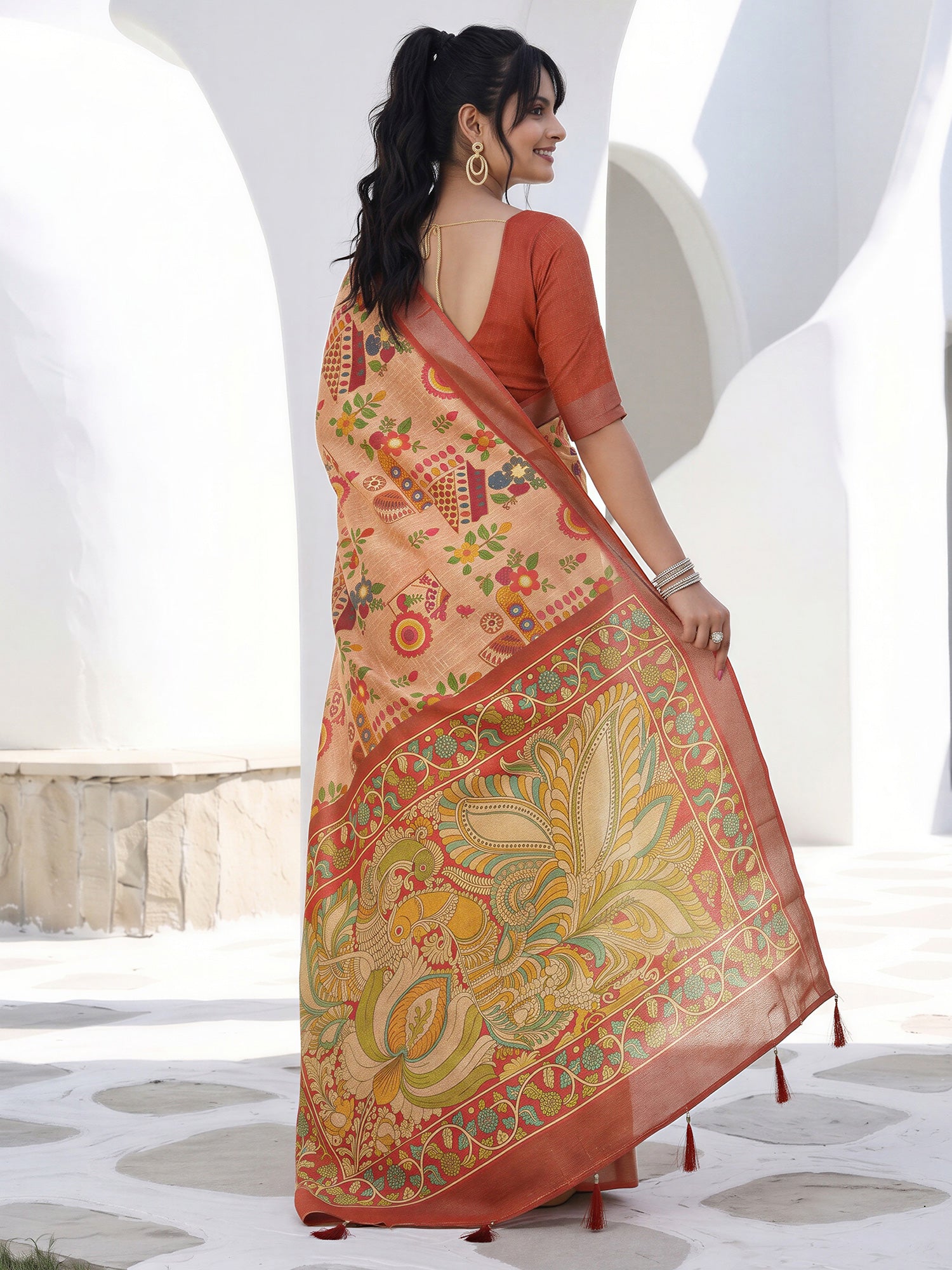 Peach Cotton Silk saree – detail view 1