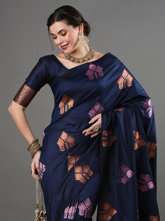 Midnight Navy banarasi Silk saree