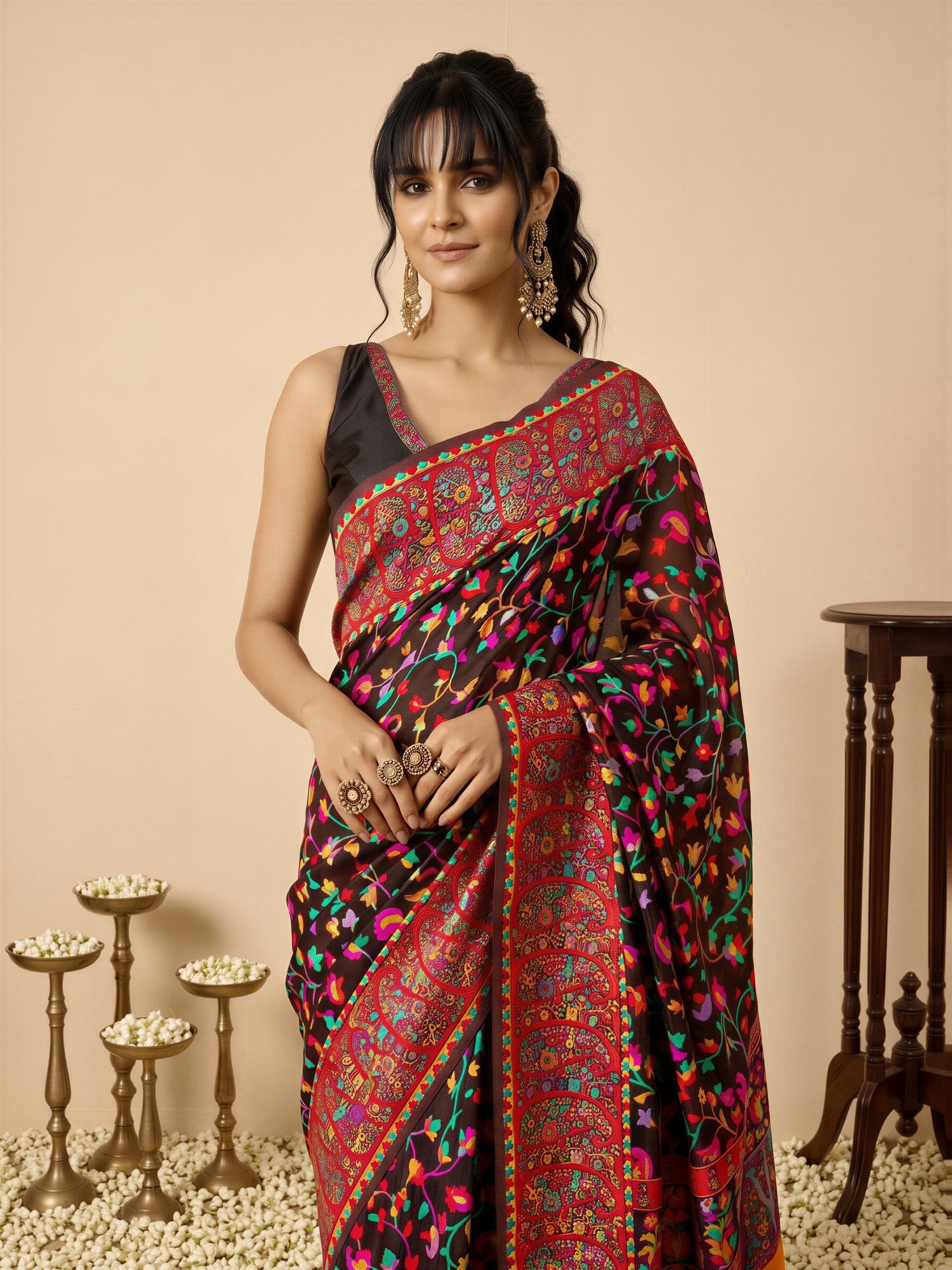 Black Cotton Silk saree – detail view 4