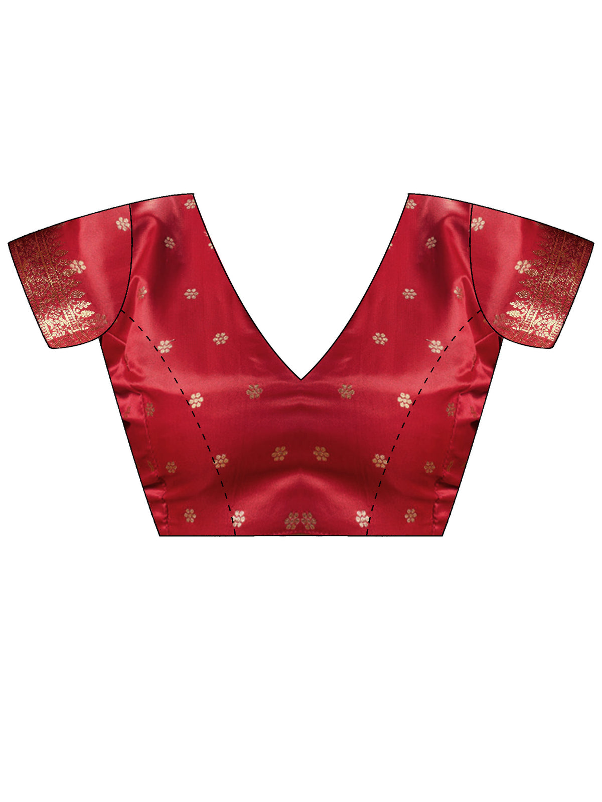 Unstitched red satin silk blouse piece with woven design design