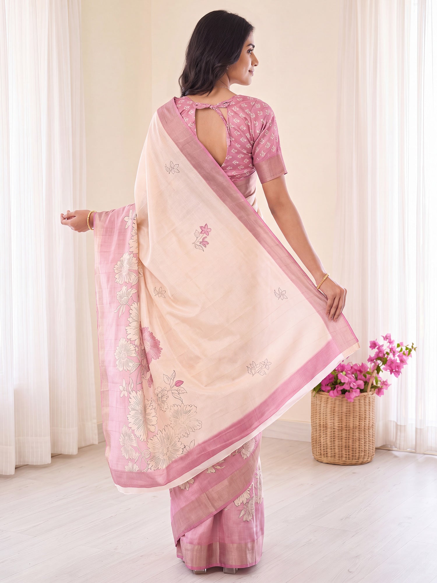 White Satin Silk saree – detail view 1