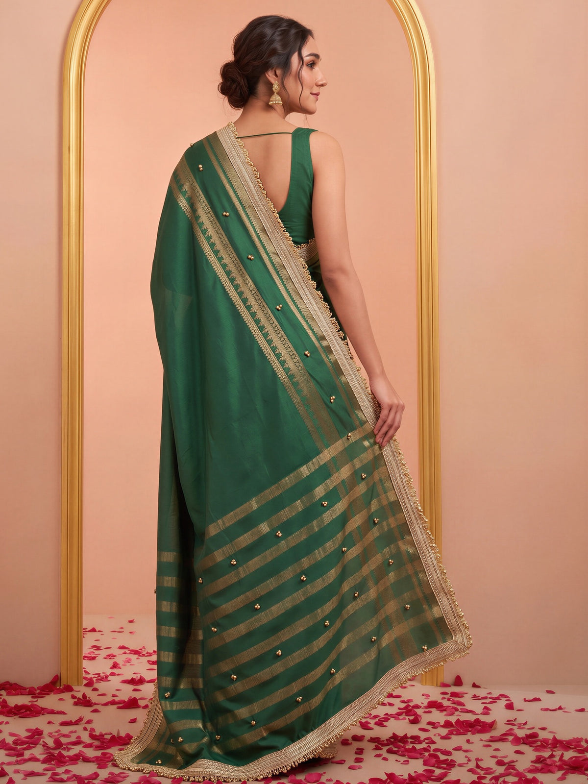 Green soft silk saree view 1