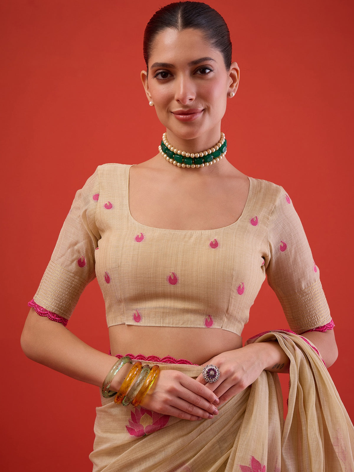 Off White Chanderi Cotton saree – detail view 2