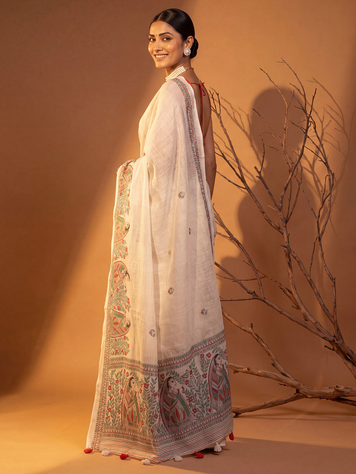 Off White Cotton Linen saree – detail view 1
