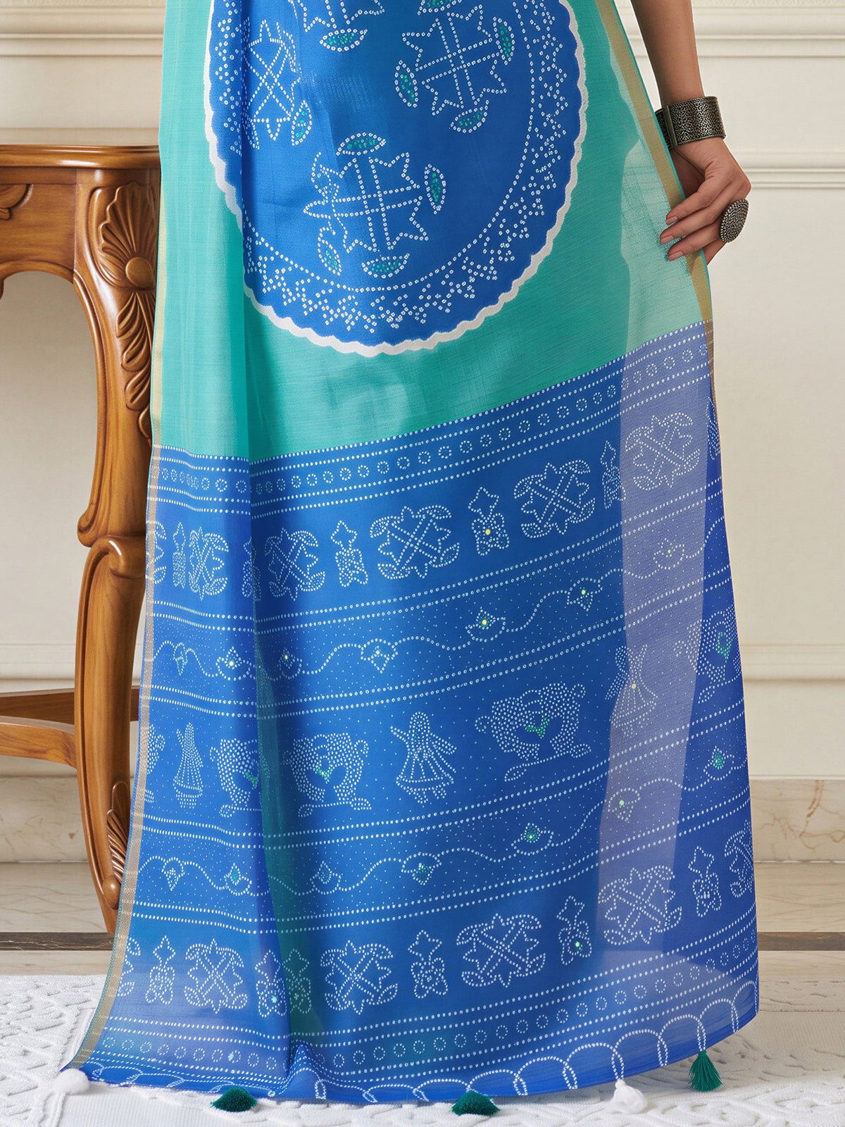 Teal Blue Cotton Blend saree – detail view 5