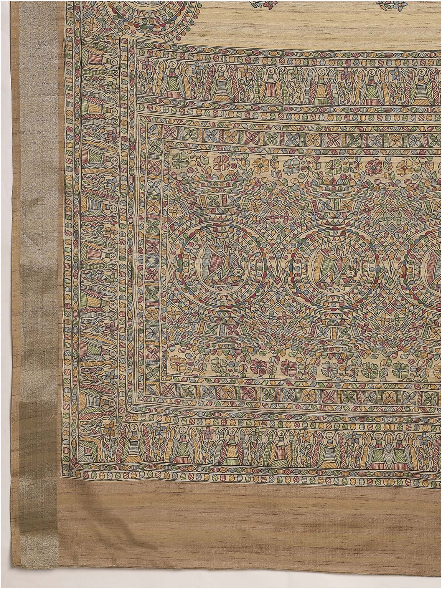 Beige Satin Silk saree – detail view 5