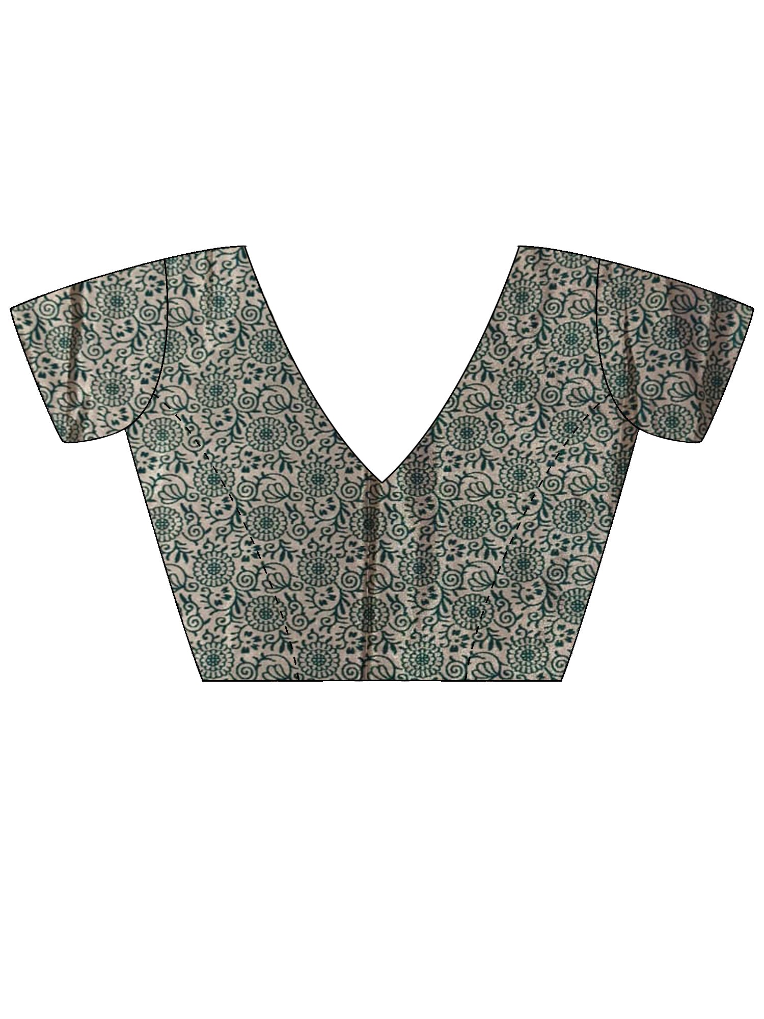 Unstitched green silk blend blouse piece with floral design