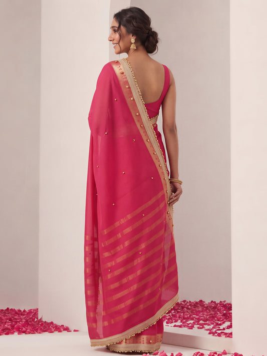 Pink soft silk saree view 1