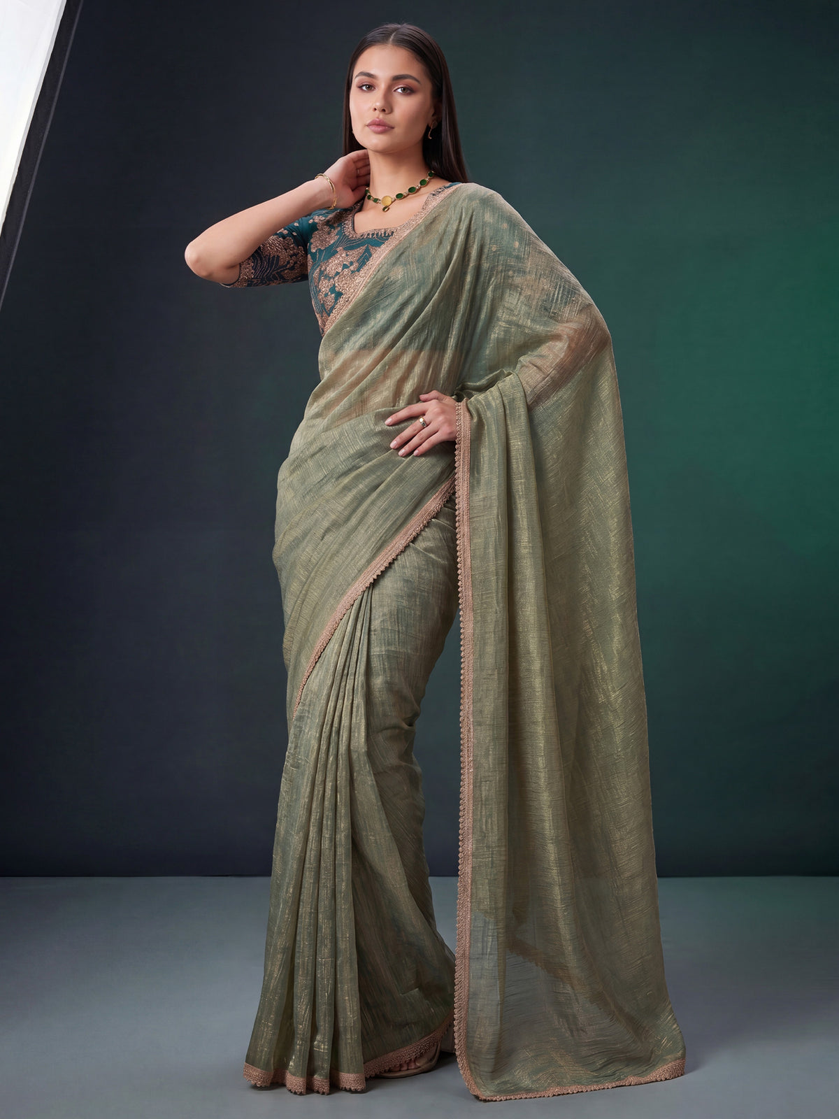 Light Green Georgette saree – detail view 3