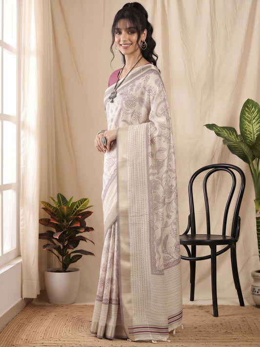 Off White Cotton Silk saree – detail view 2