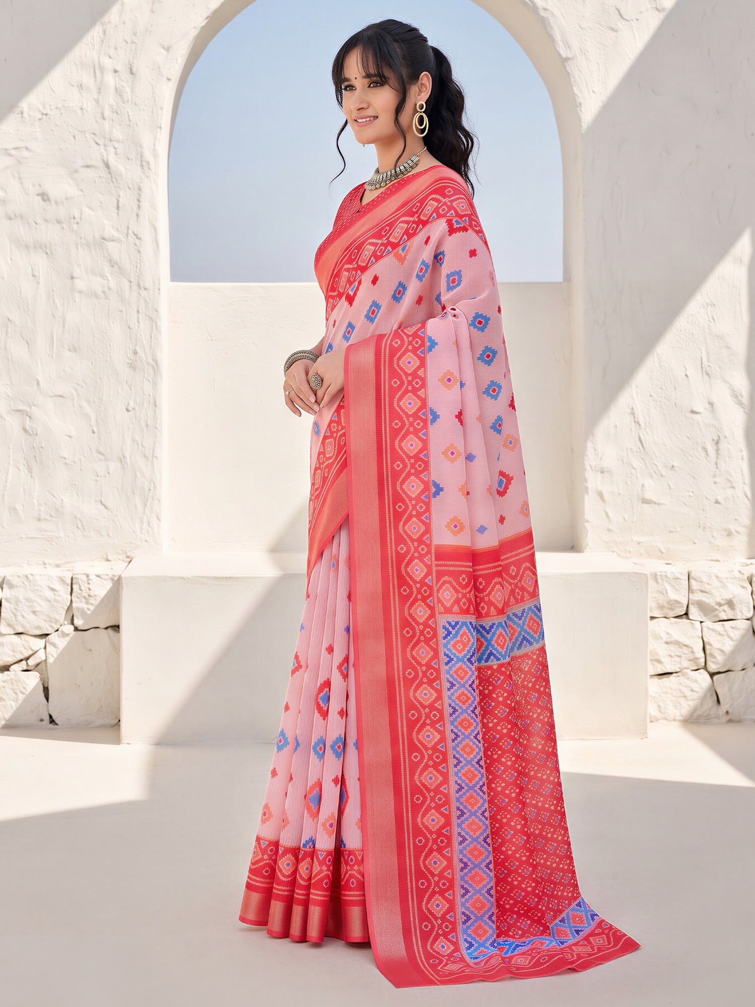 Pink Cotton Linen saree – detail view 2