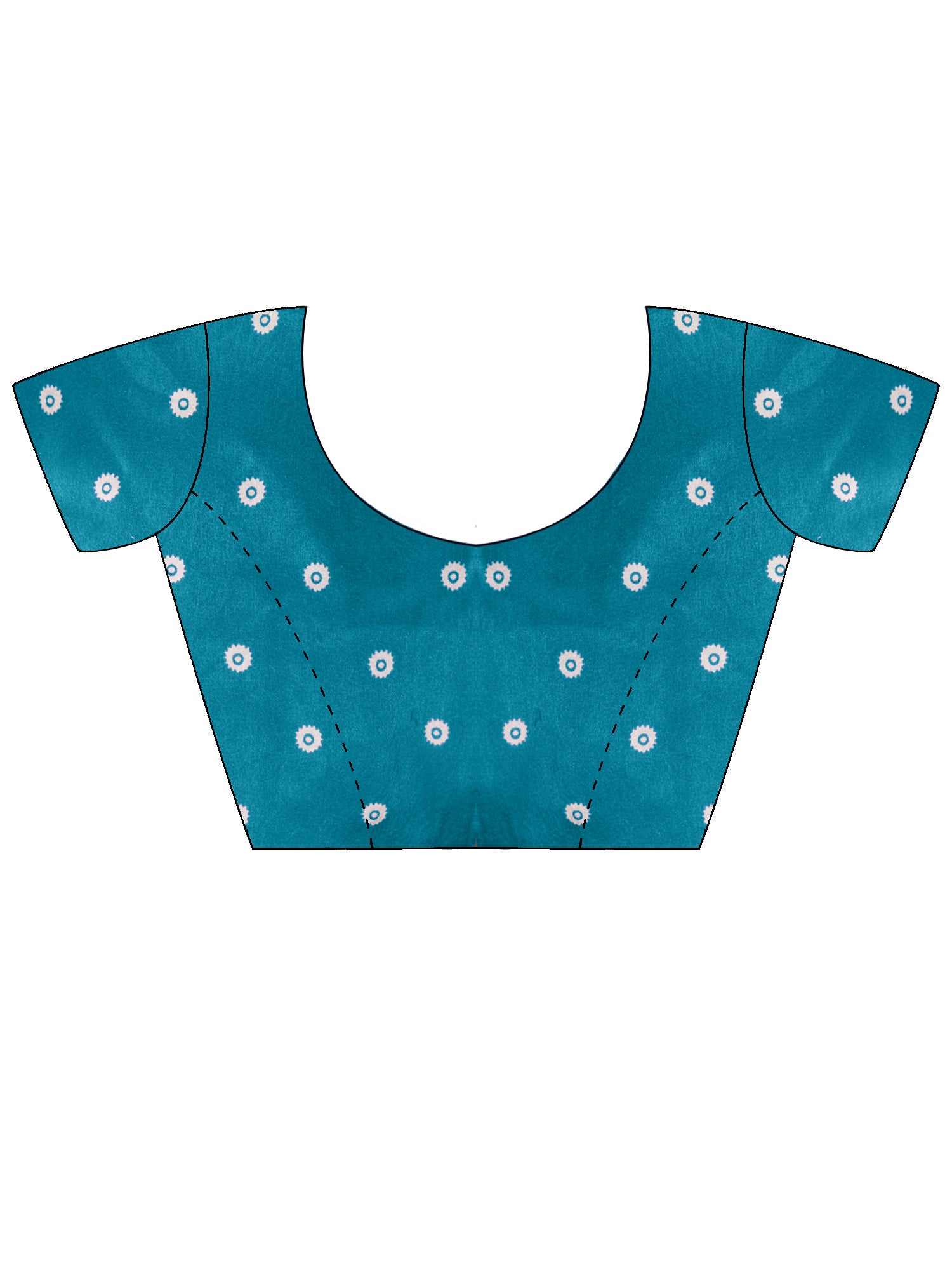 Unstitched turquoise blue satin blouse piece with ethnic motif design