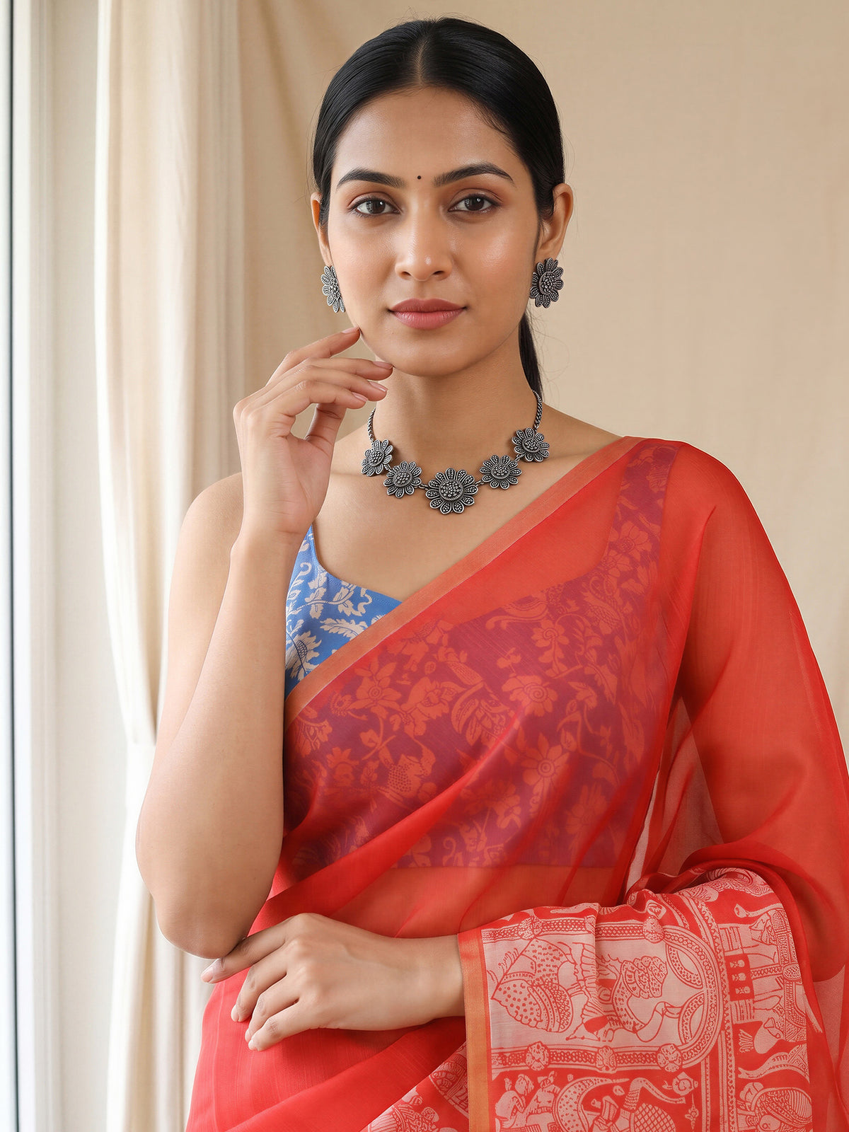 Coral Cotton Blend saree – detail view 4
