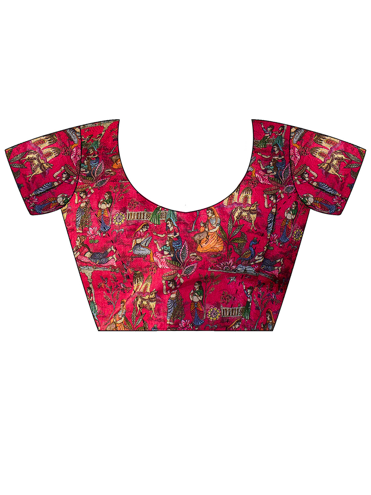 Unstitched pink viscose silk blouse piece with kalamkari design