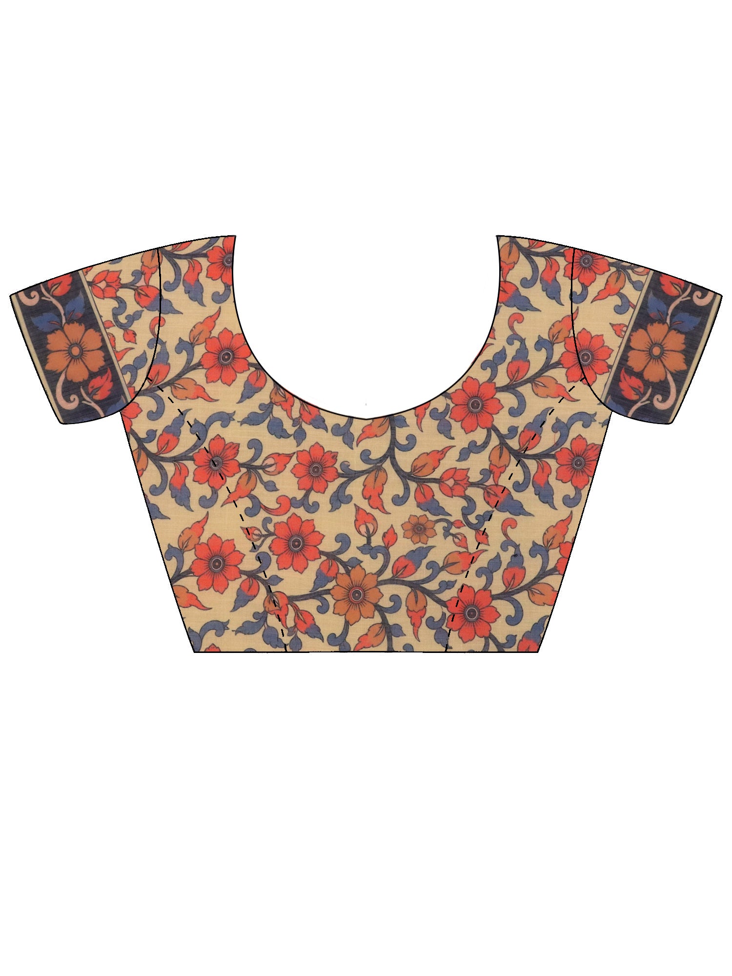 Unstitched multicolored cotton blend blouse piece with floral design