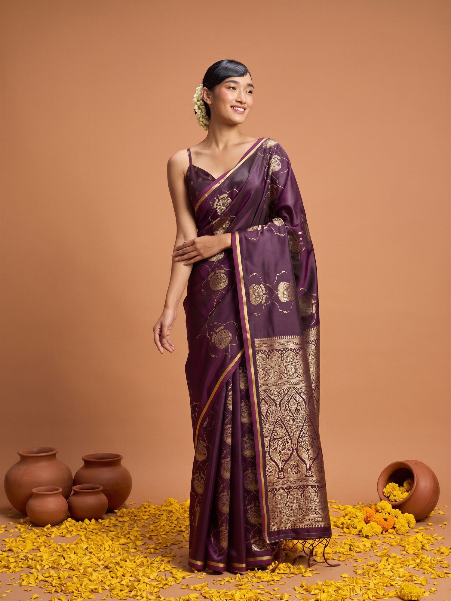 Purple Satin saree – detail view 3