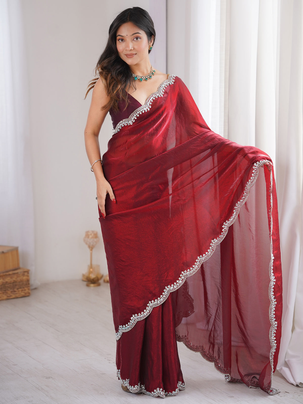 Maroon Silk Blend saree – detail view 2