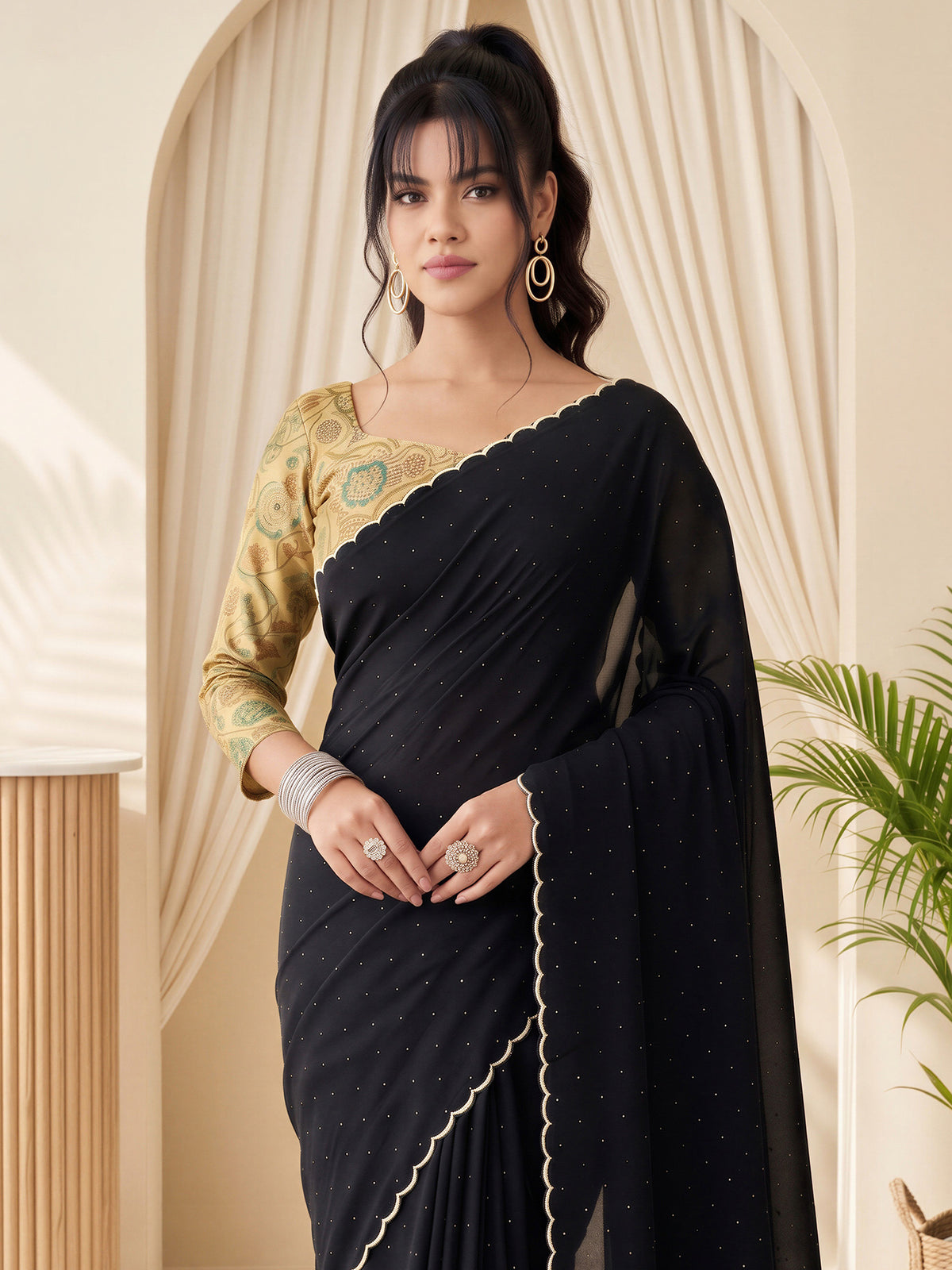 Black Tussar Silk saree – detail view 4