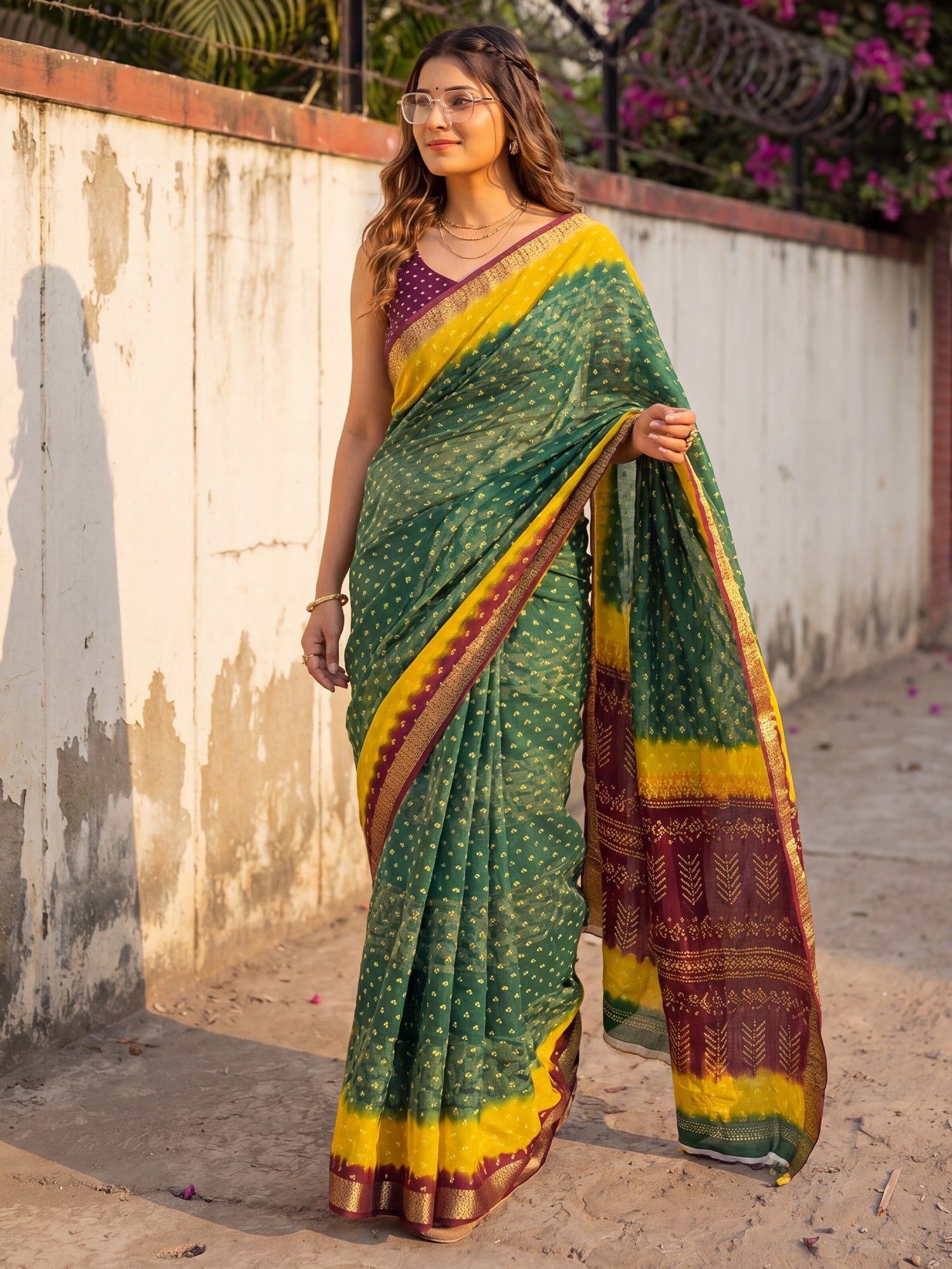 Teal Green Cotton saree – detail view 2