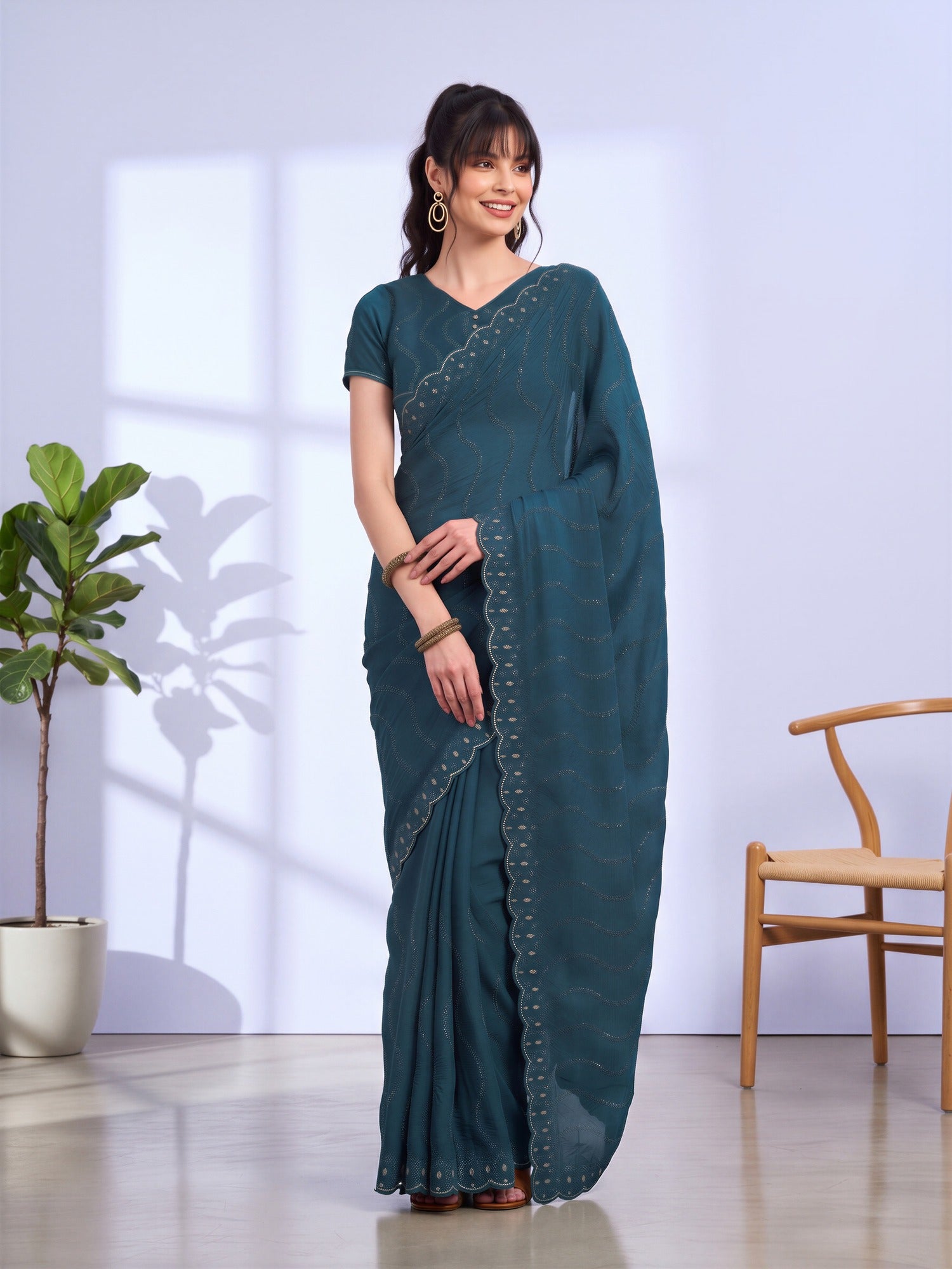 Teal Blue Tissue saree – detail view 3