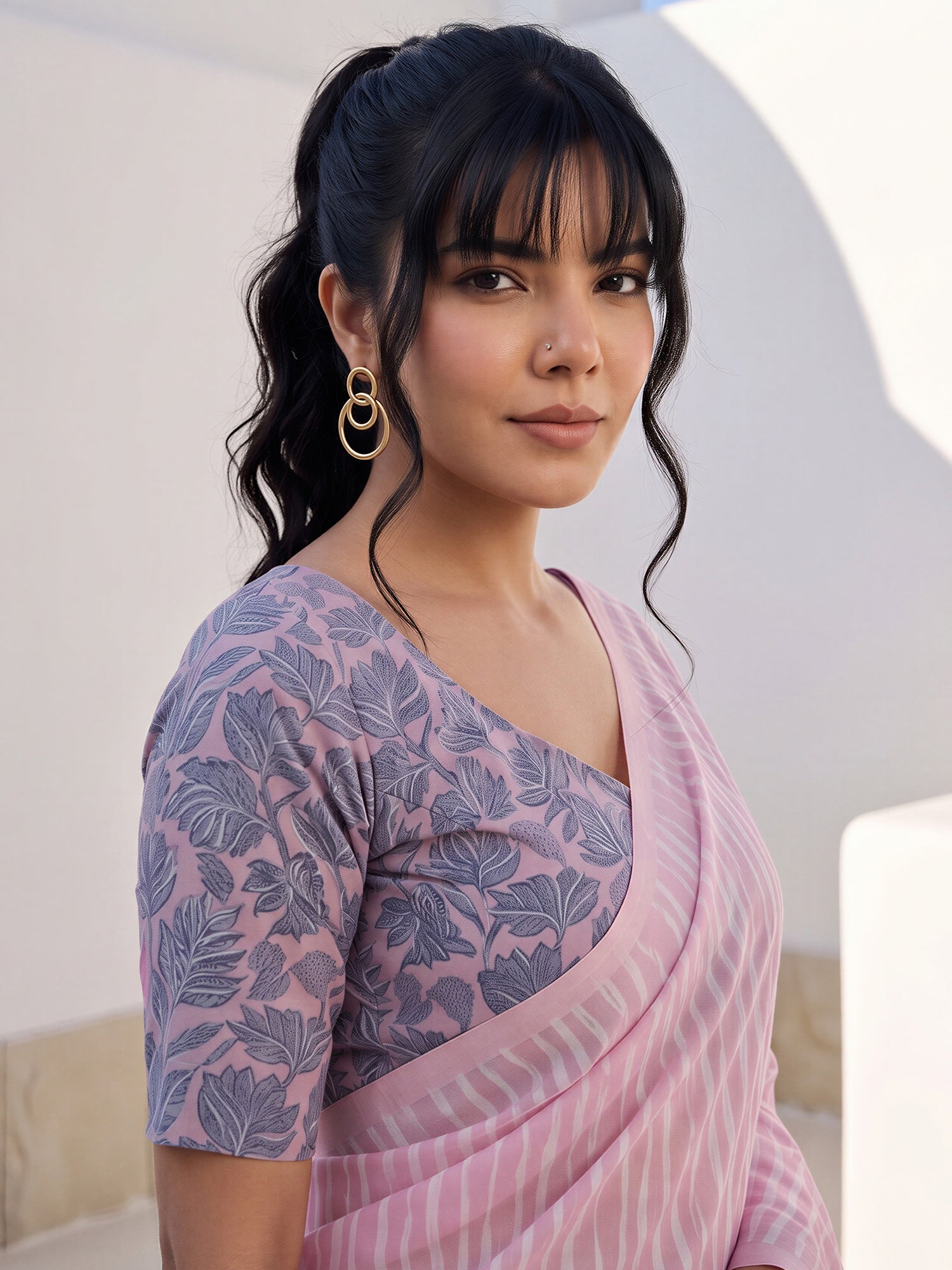 Pink Viscose saree – detail view 4