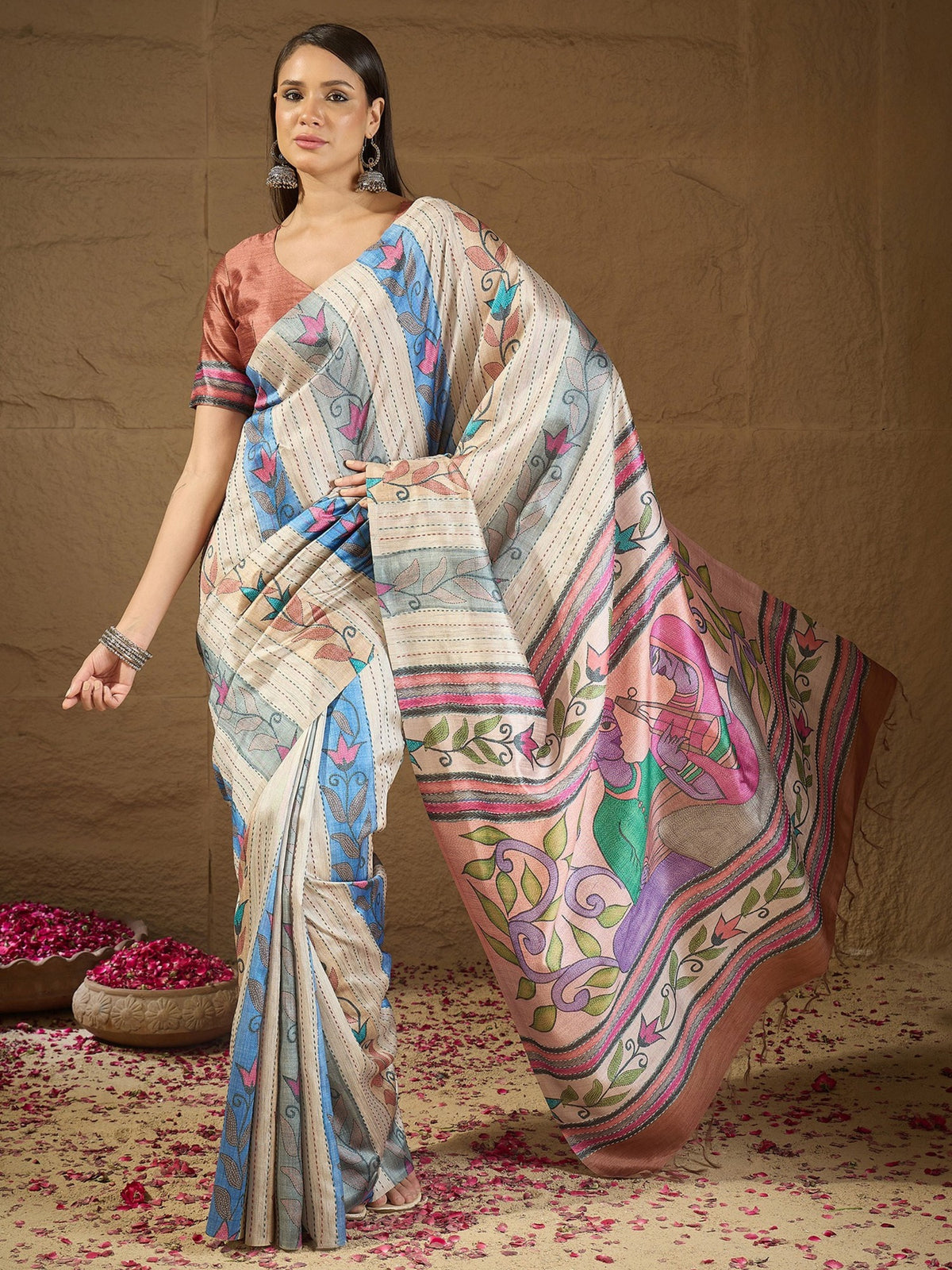 Multicolored art silk saree view 2