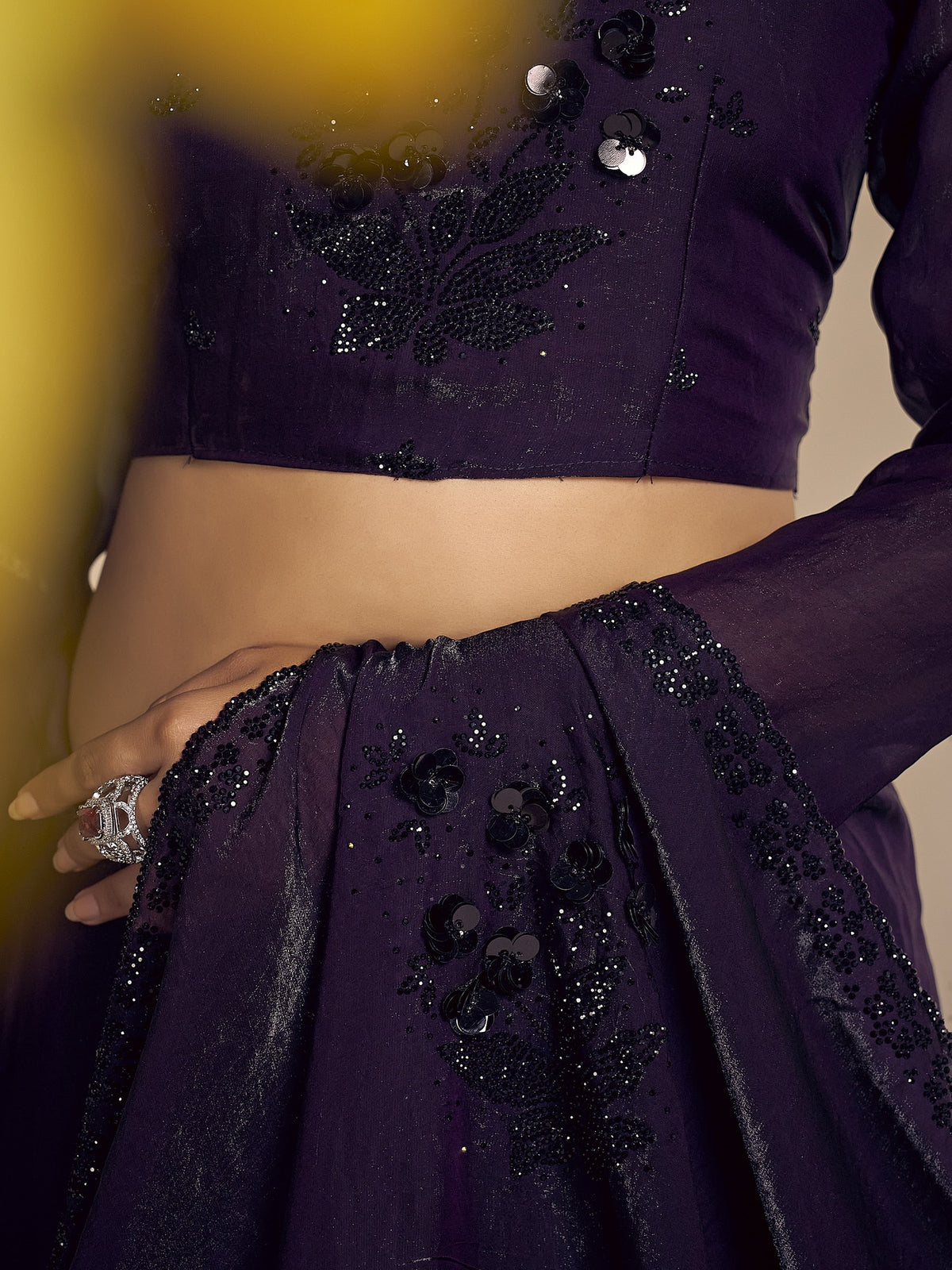 Purple satin silk saree view 5