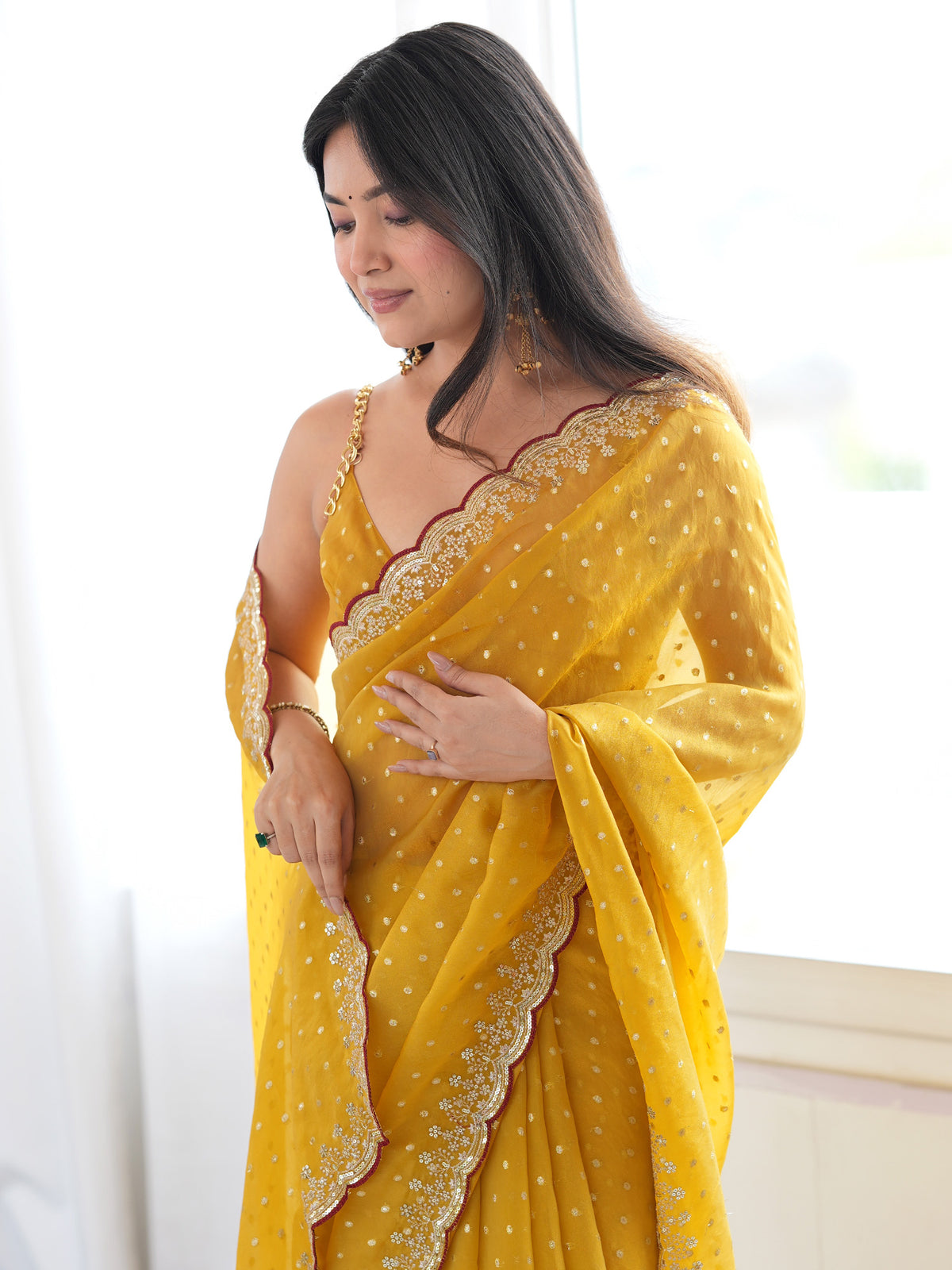 Yellow Silk Blend saree – detail view 4