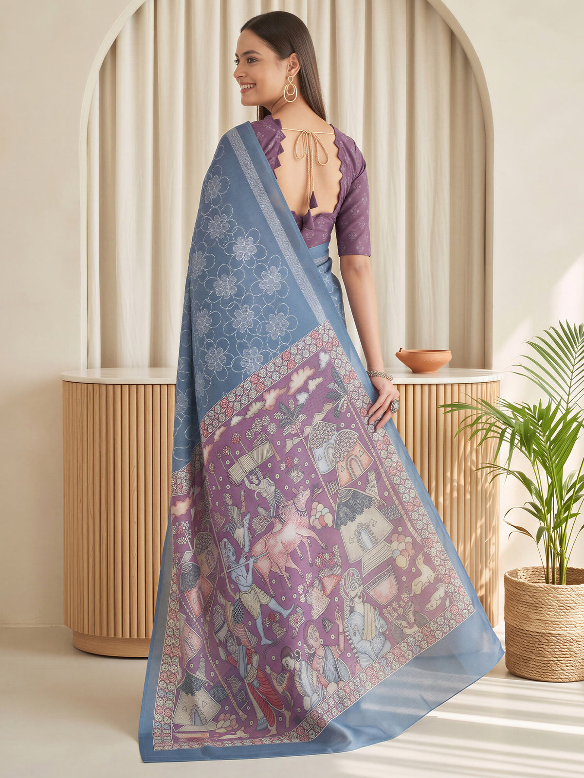 Teal Blue Linen Blend saree – detail view 1