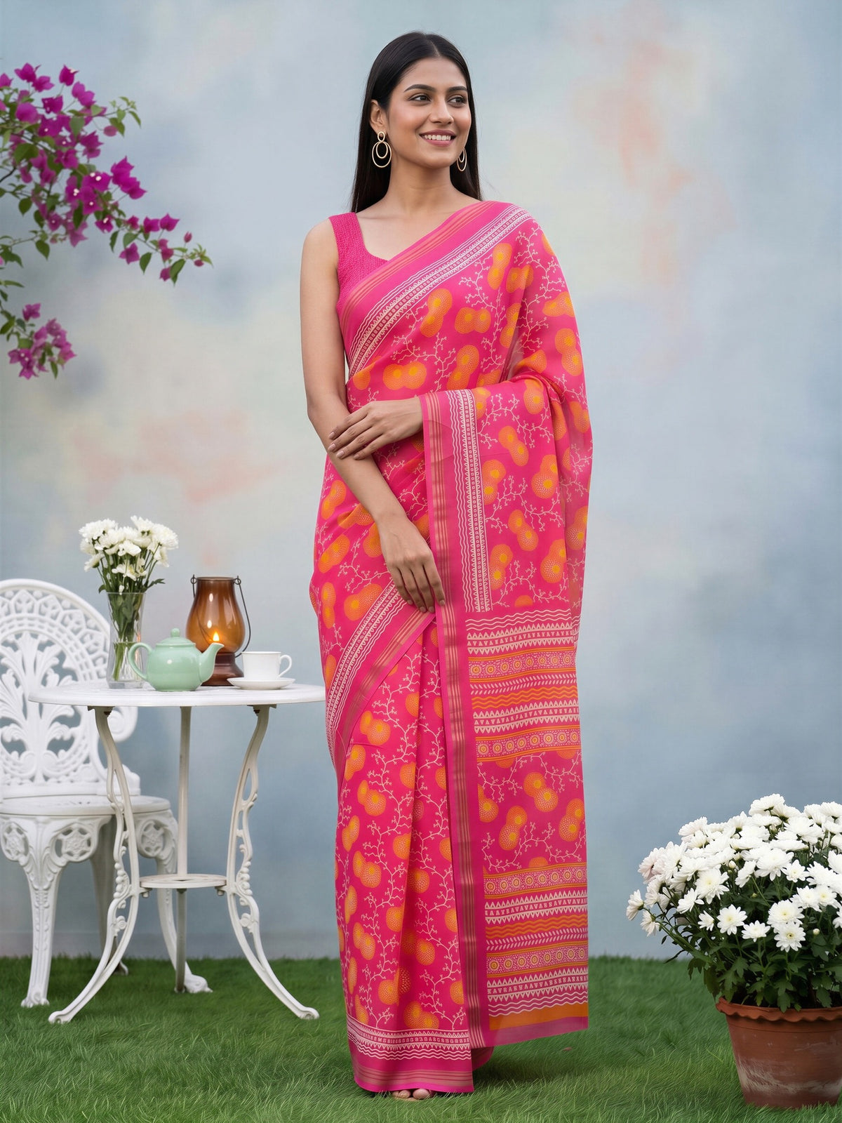 Pink Crepe saree – detail view 3