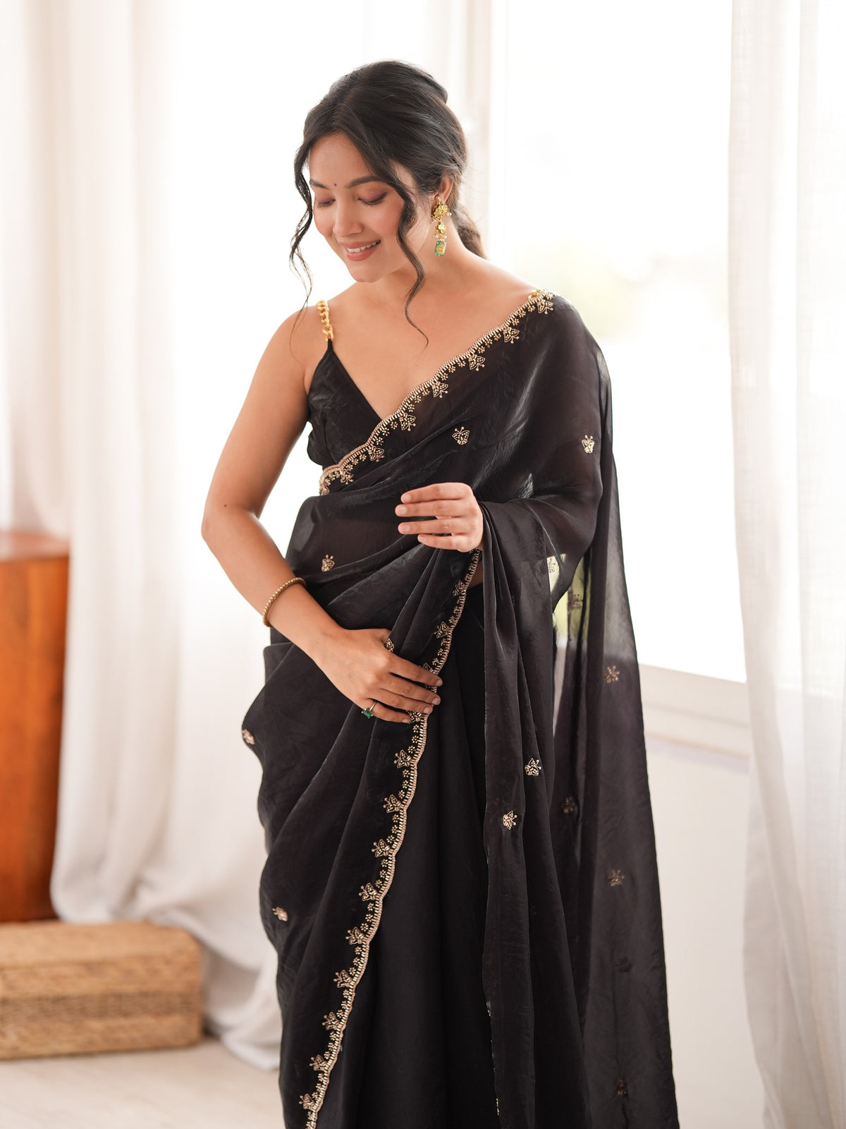 Black Satin saree – detail view 3
