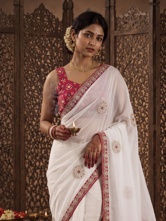 White Viscose saree – detail view 1
