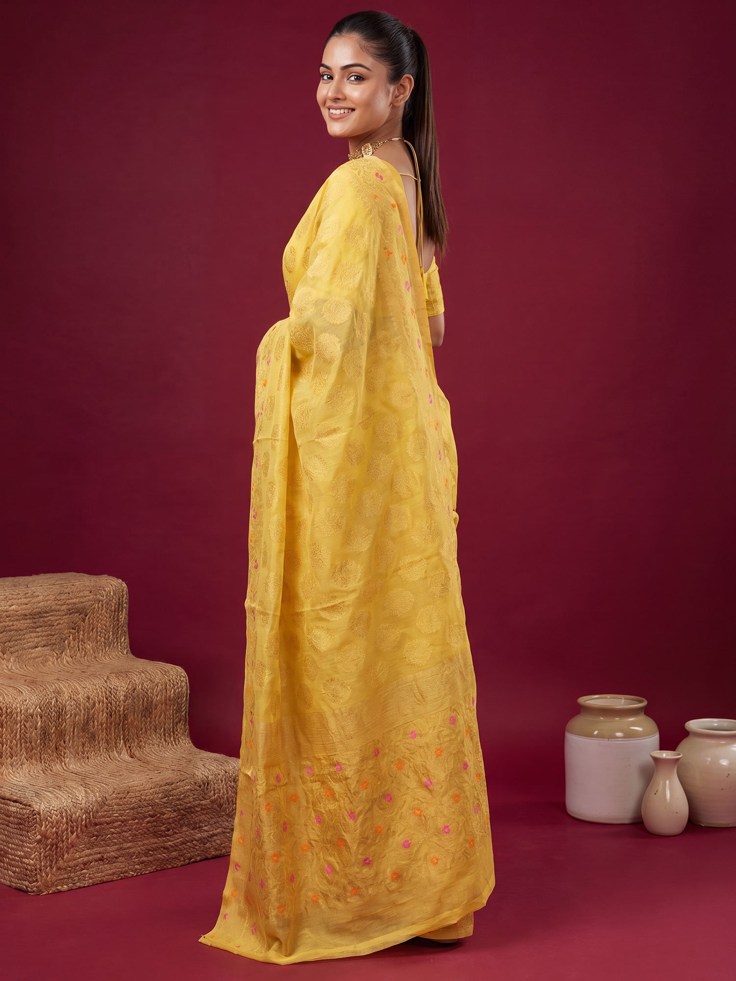 Yellow Silk Blend saree – detail view 1