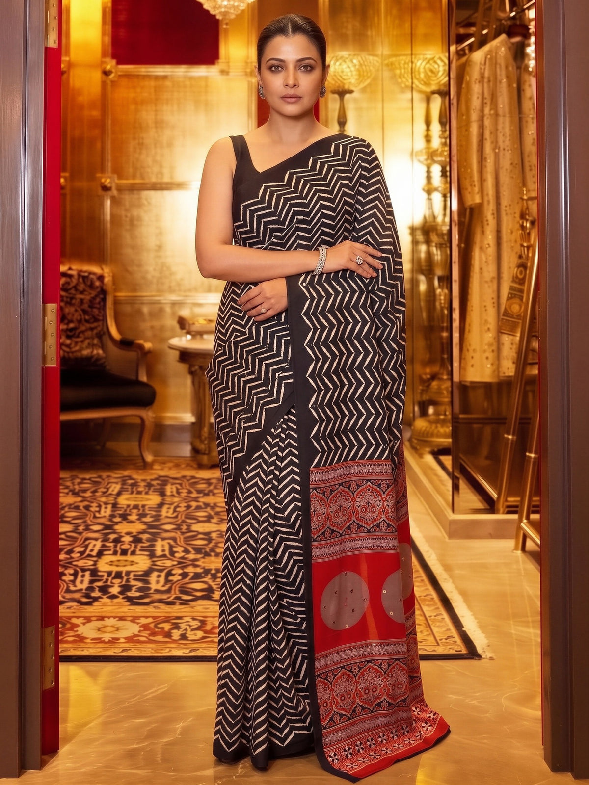 Black satin saree view 3