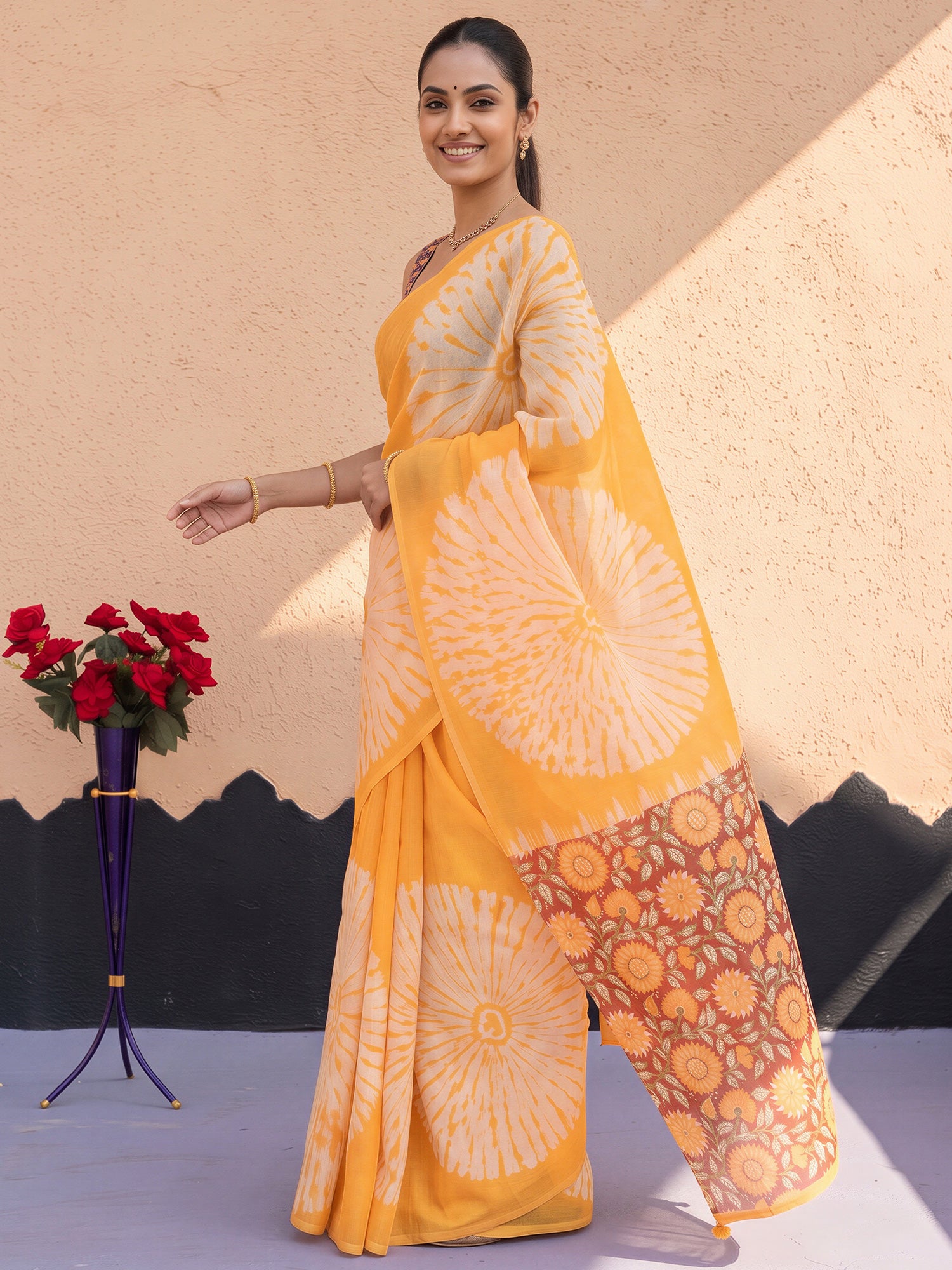 Mustard Cotton Blend saree – detail view 2