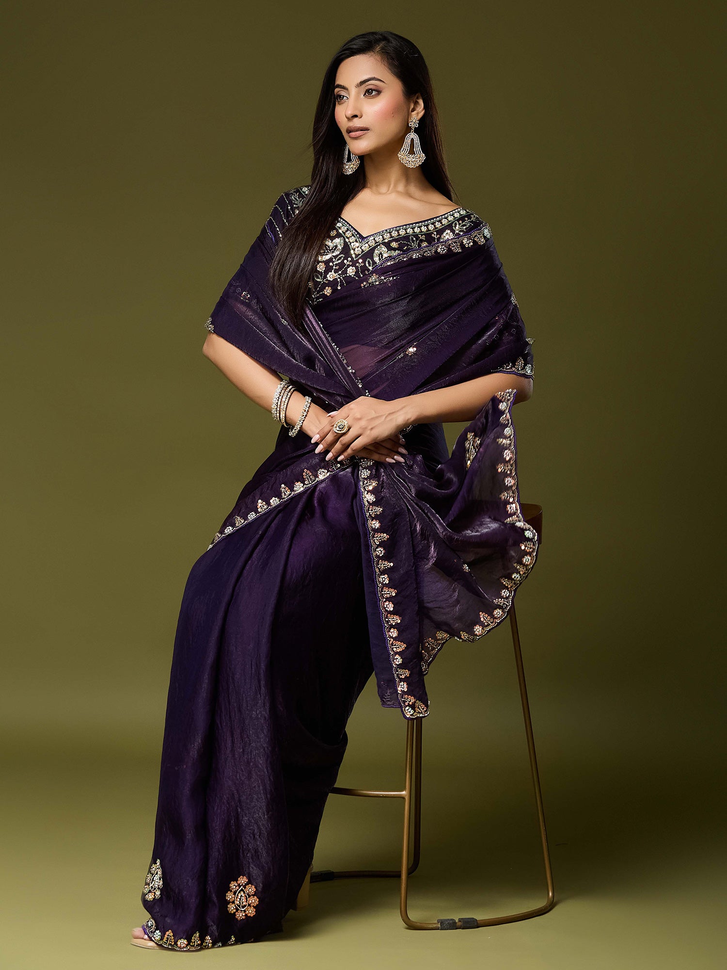 Purple Satin Silk saree – detail view 3