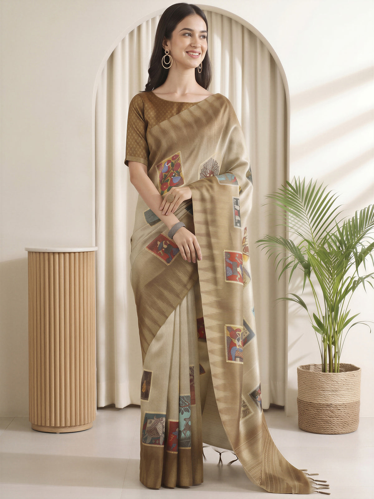 Olive Cotton Silk saree – detail view 3