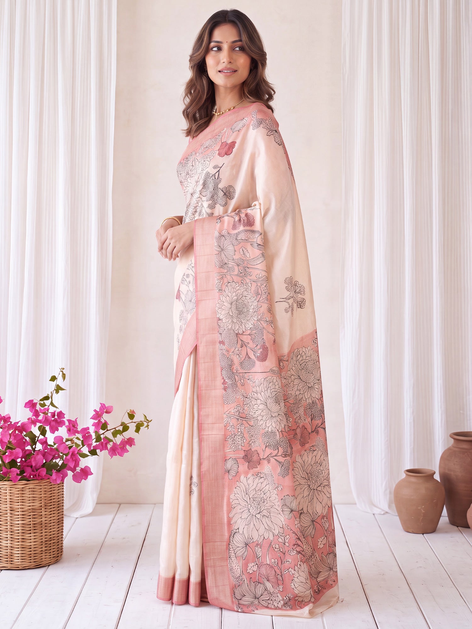 Off White Satin Silk saree – detail view 2