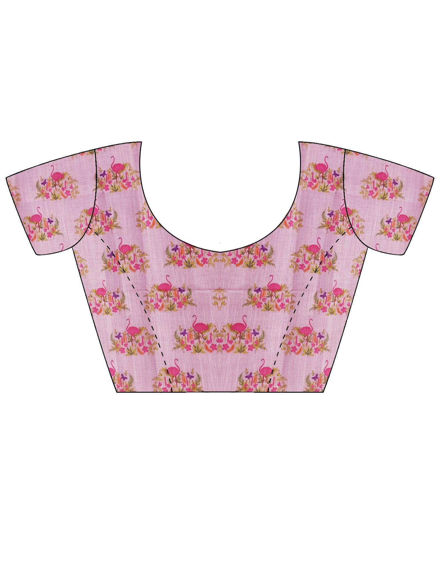 Unstitched pink linen blouse piece with floral design