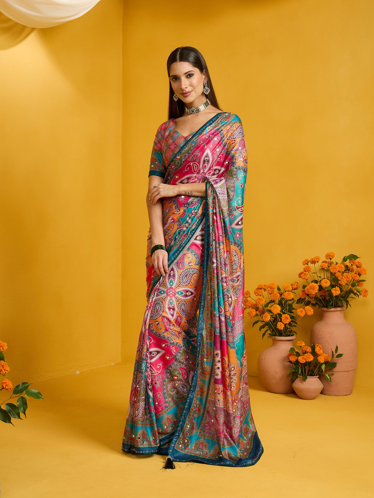 Pink Silk Blend saree – detail view 1
