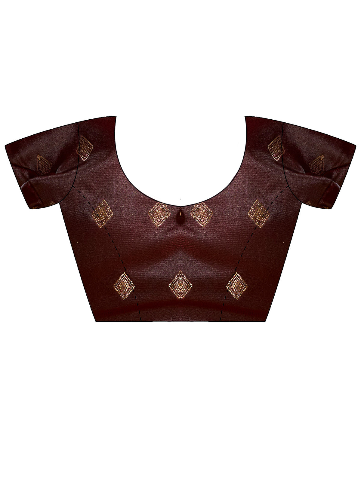 Unstitched maroon satin blouse piece with woven design design