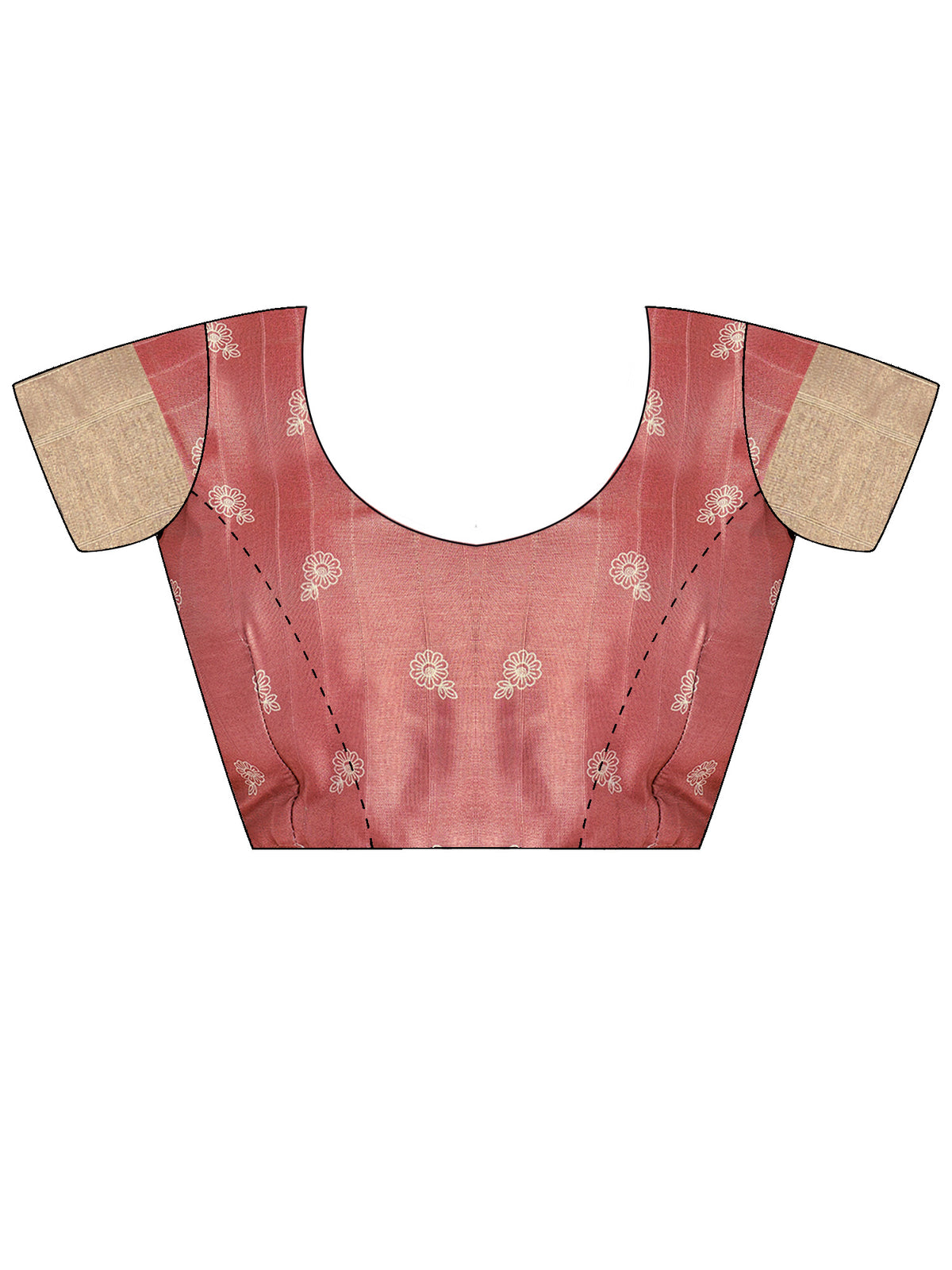 Unstitched mauve satin silk blouse piece with ethnic motif design