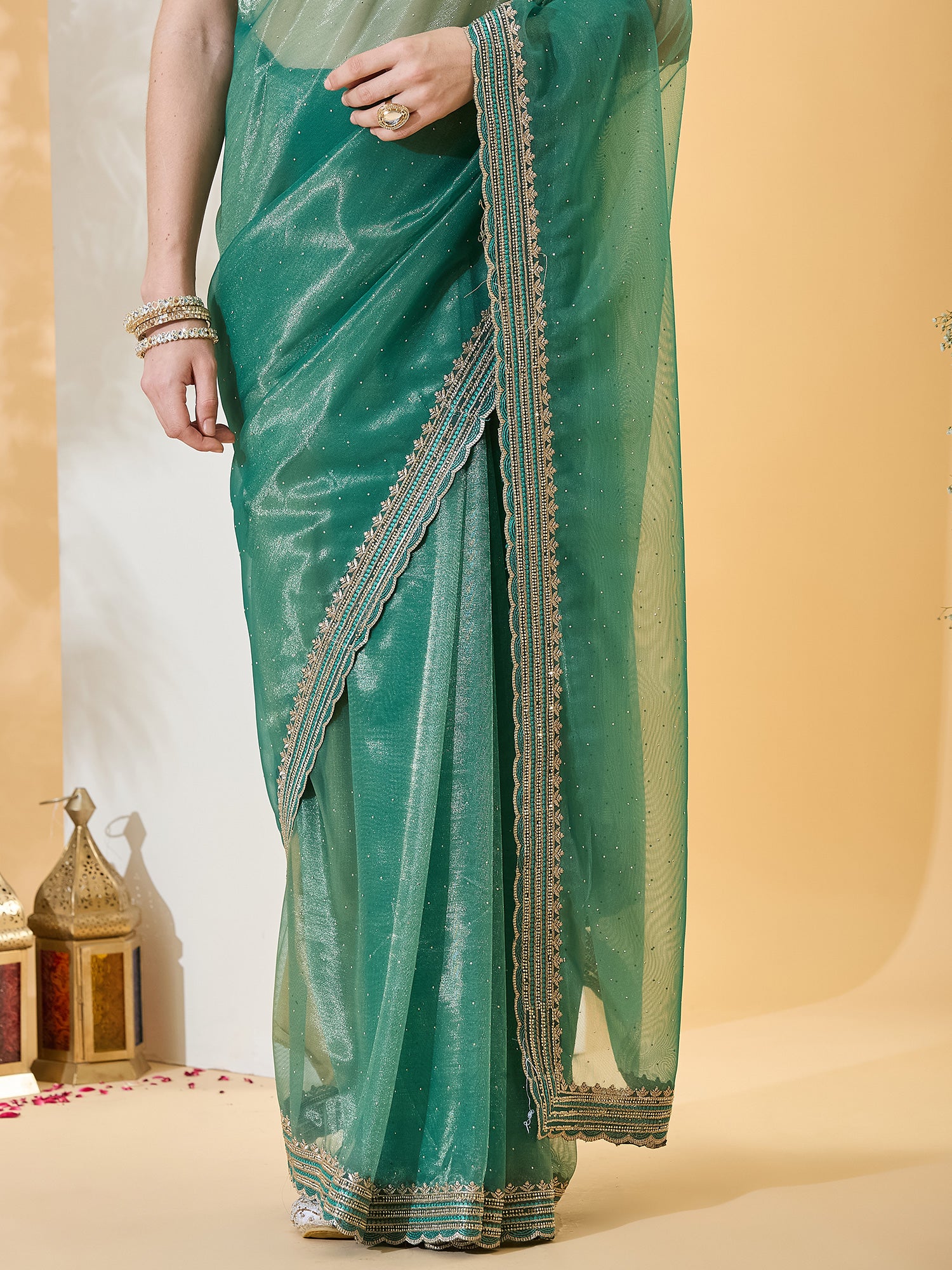 Teal Green Net saree – detail view 5