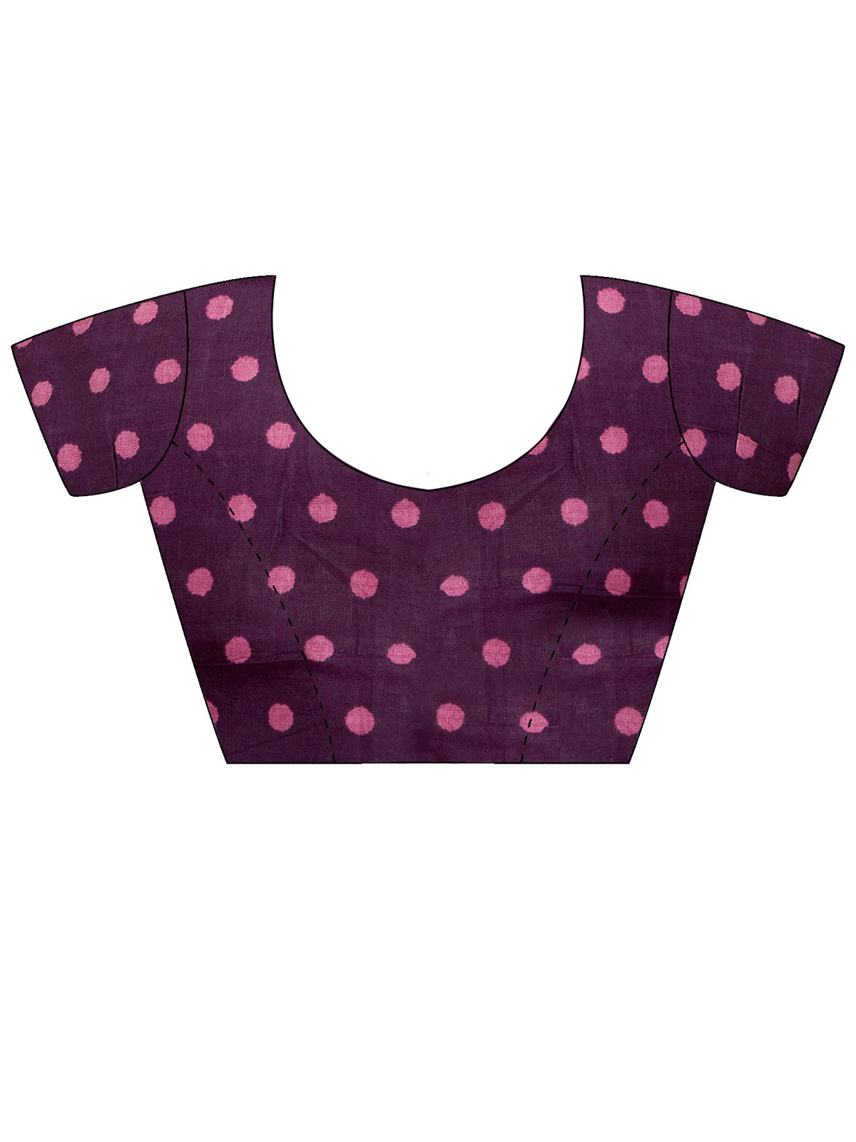 Unstitched purple cotton blouse piece with polka dot design