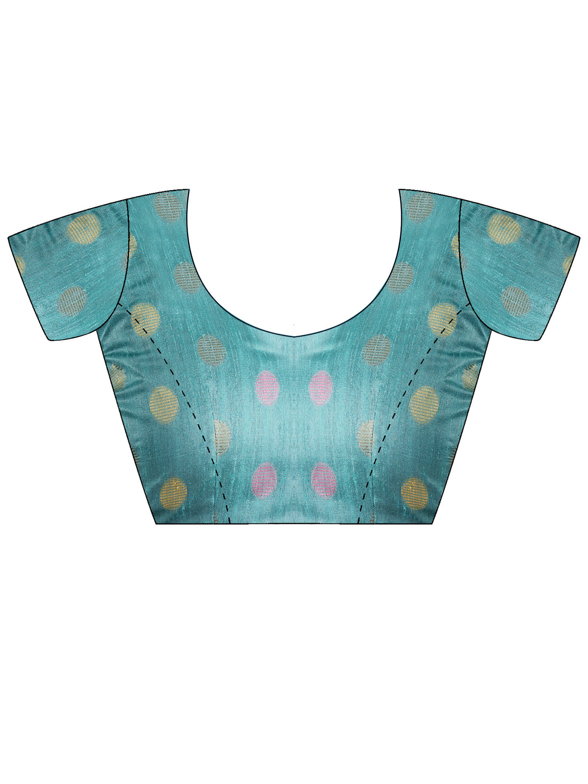 Unstitched turquoise bhagalpuri silk blouse piece with ethnic motif design